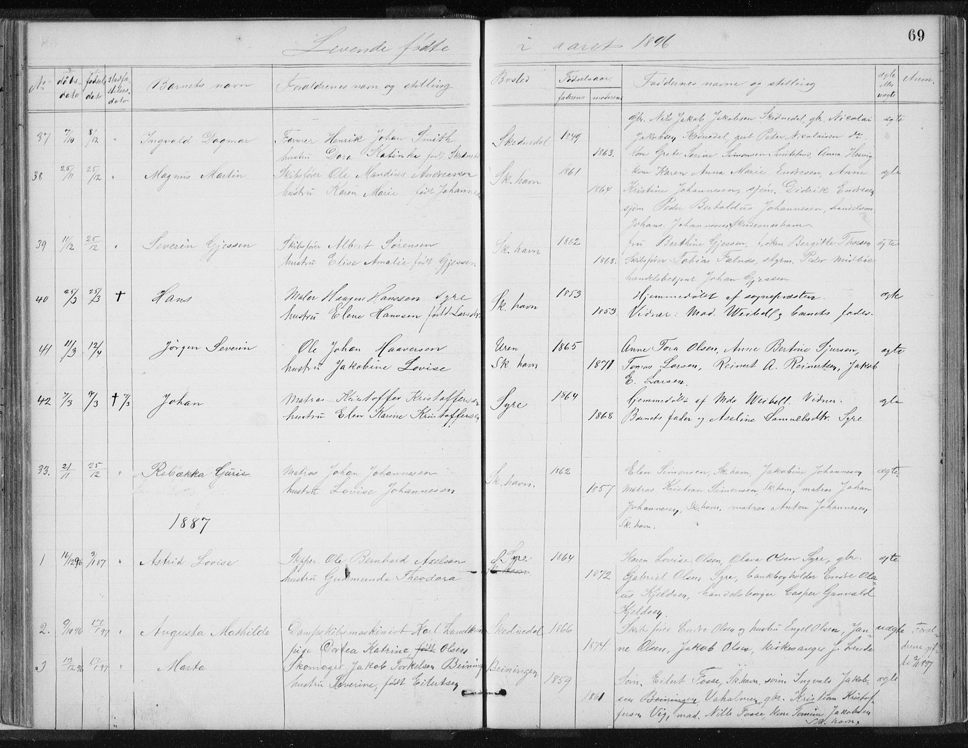 Skudenes sokneprestkontor, SAST/A -101849/H/Ha/Hab/L0007: Parish register (copy) no. B 7, 1885-1899, p. 69