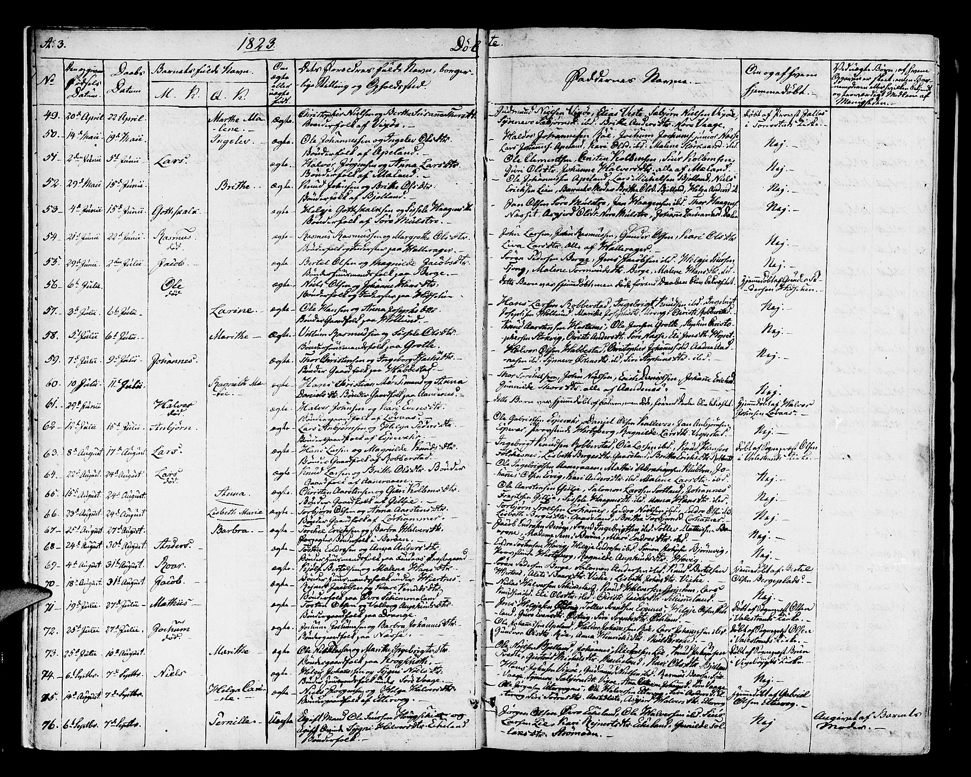 Finnås sokneprestembete, SAB/A-99925/H/Ha/Haa/Haaa/L0005: Parish register (official) no. A 5, 1823-1835, p. 3