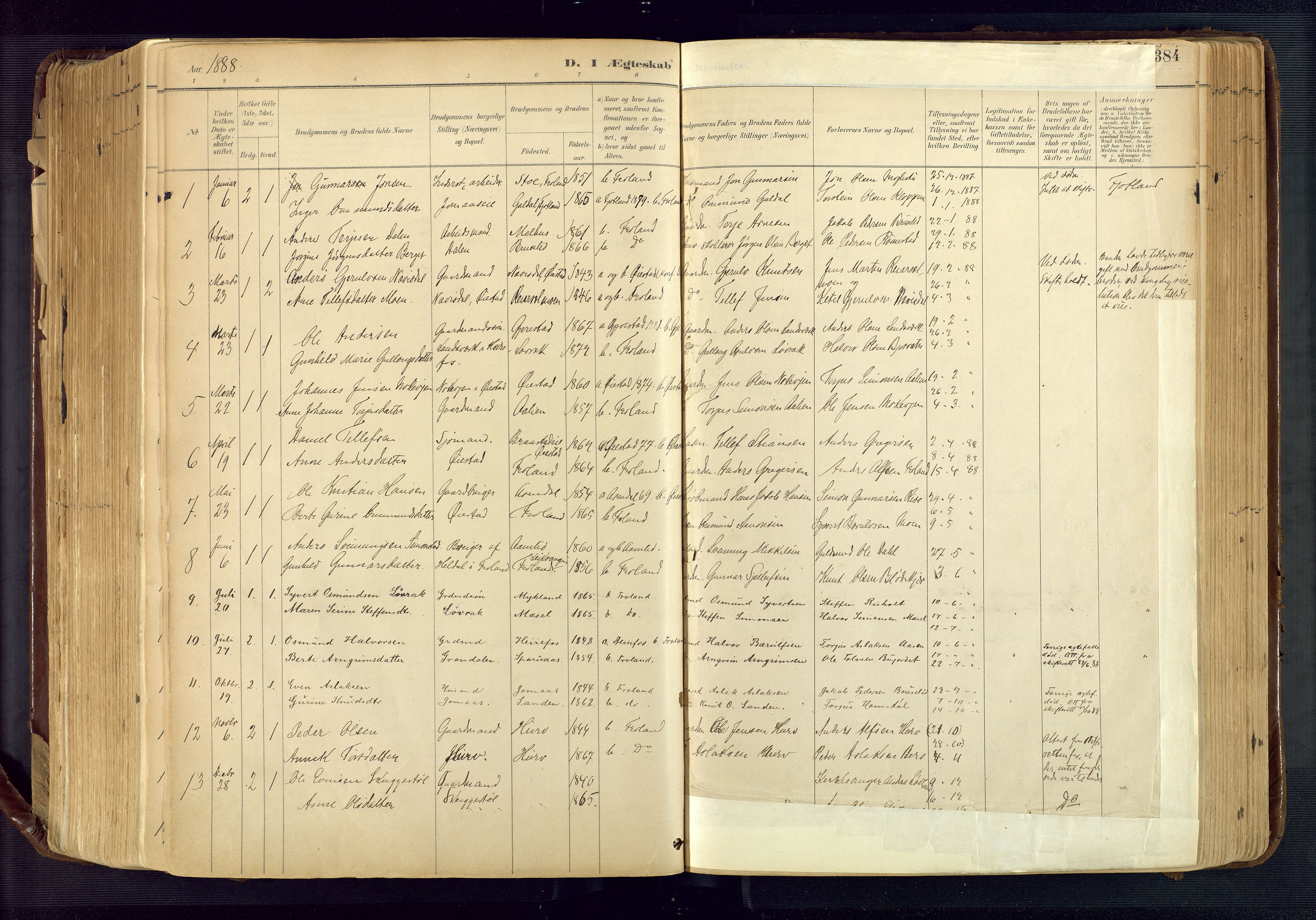 Froland sokneprestkontor, SAK/1111-0013/F/Fa/L0005: Parish register (official) no. A 5, 1882-1921, p. 384