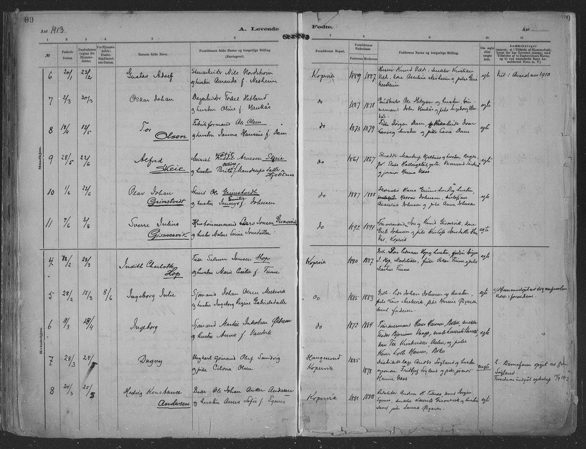 Kopervik sokneprestkontor, AV/SAST-A-101850/H/Ha/Haa/L0001: Parish register (official) no. A 1, 1880-1919, p. 99