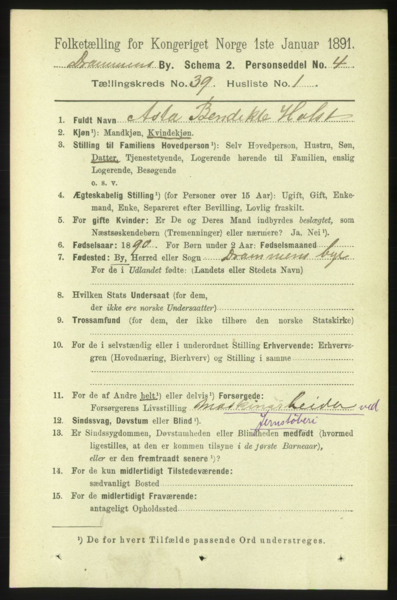 RA, 1891 census for 0602 Drammen, 1891, p. 23303