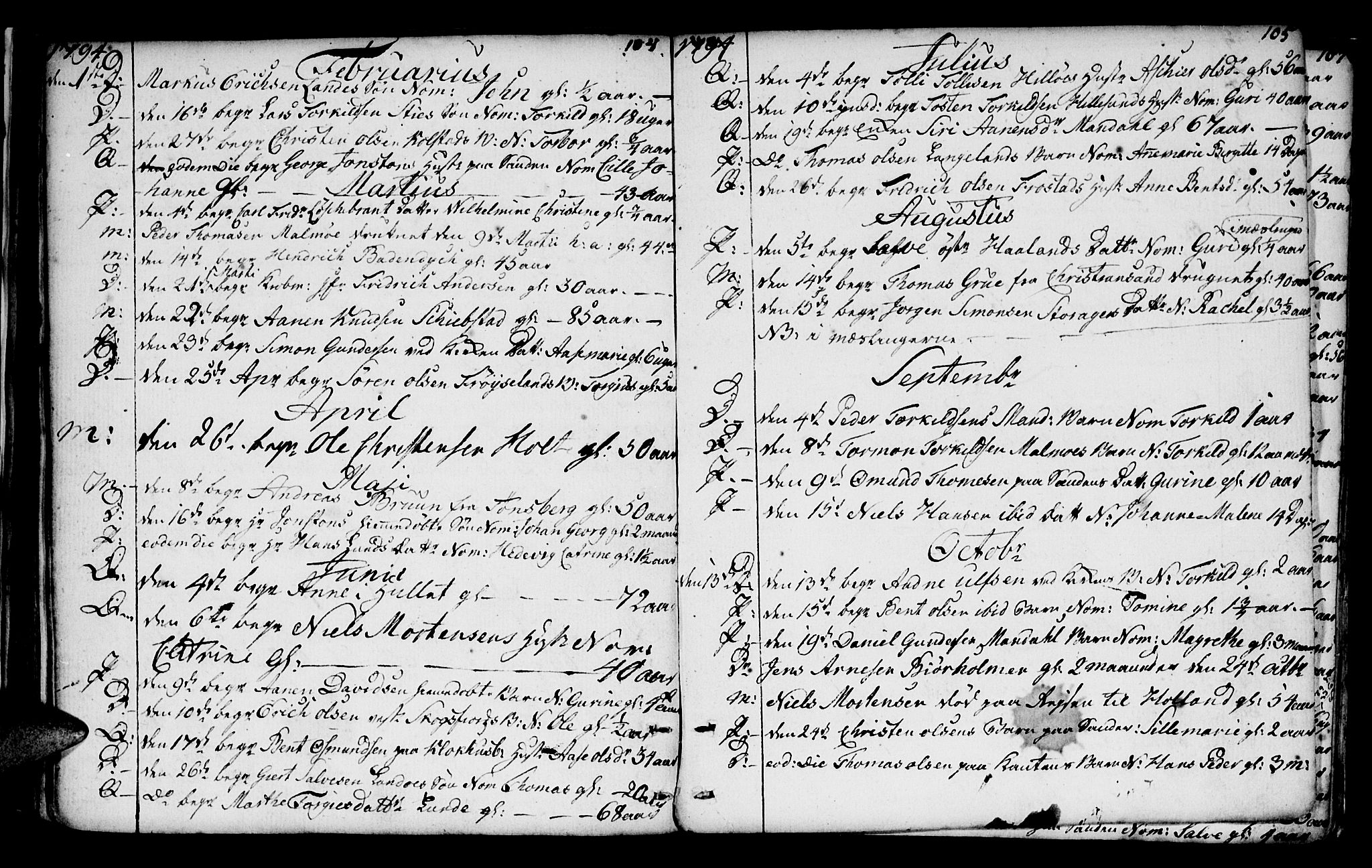 Mandal sokneprestkontor, AV/SAK-1111-0030/F/Fa/Faa/L0005: Parish register (official) no. A 5, 1748-1803, p. 104-105