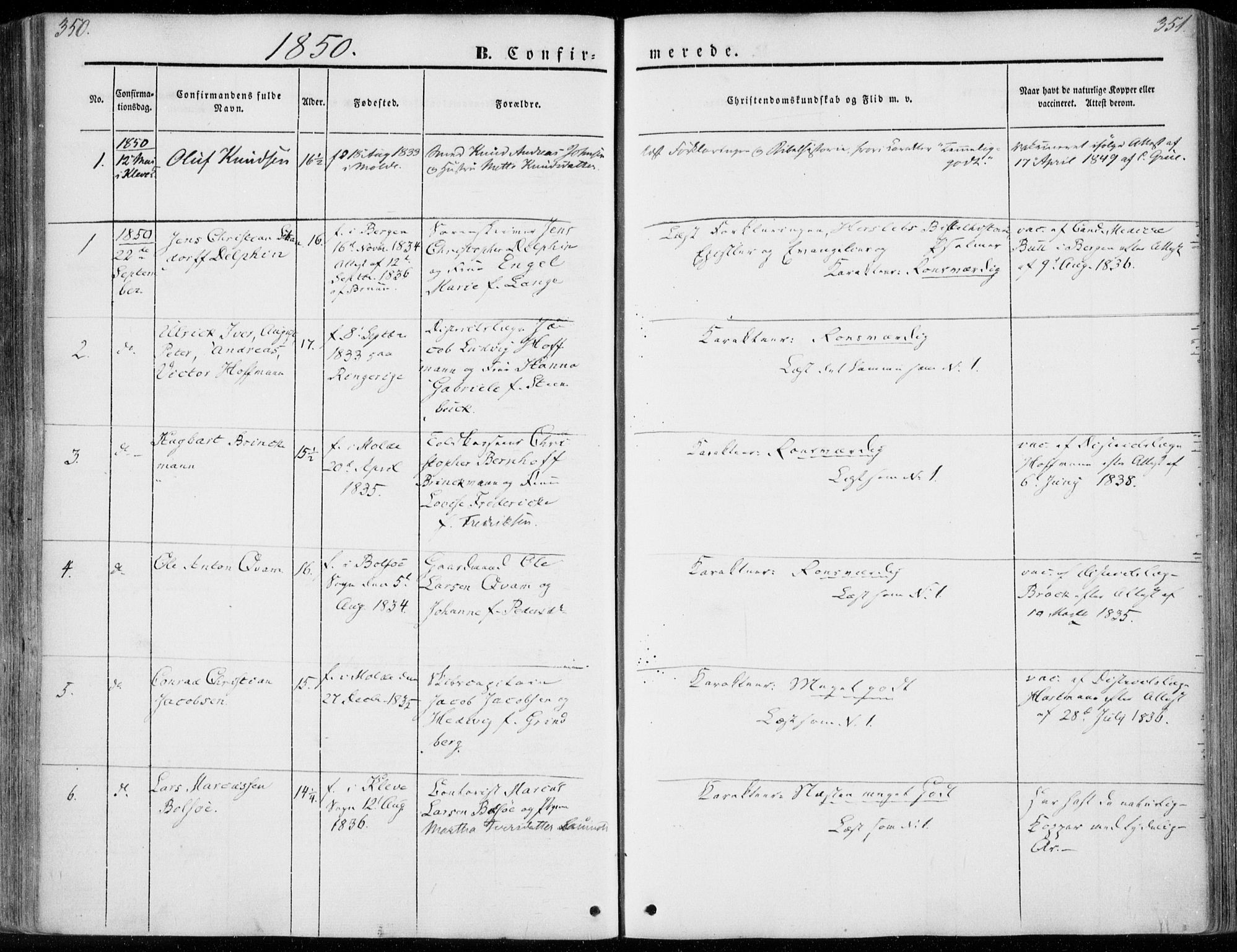 Ministerialprotokoller, klokkerbøker og fødselsregistre - Møre og Romsdal, SAT/A-1454/558/L0689: Parish register (official) no. 558A03, 1843-1872, p. 350-351