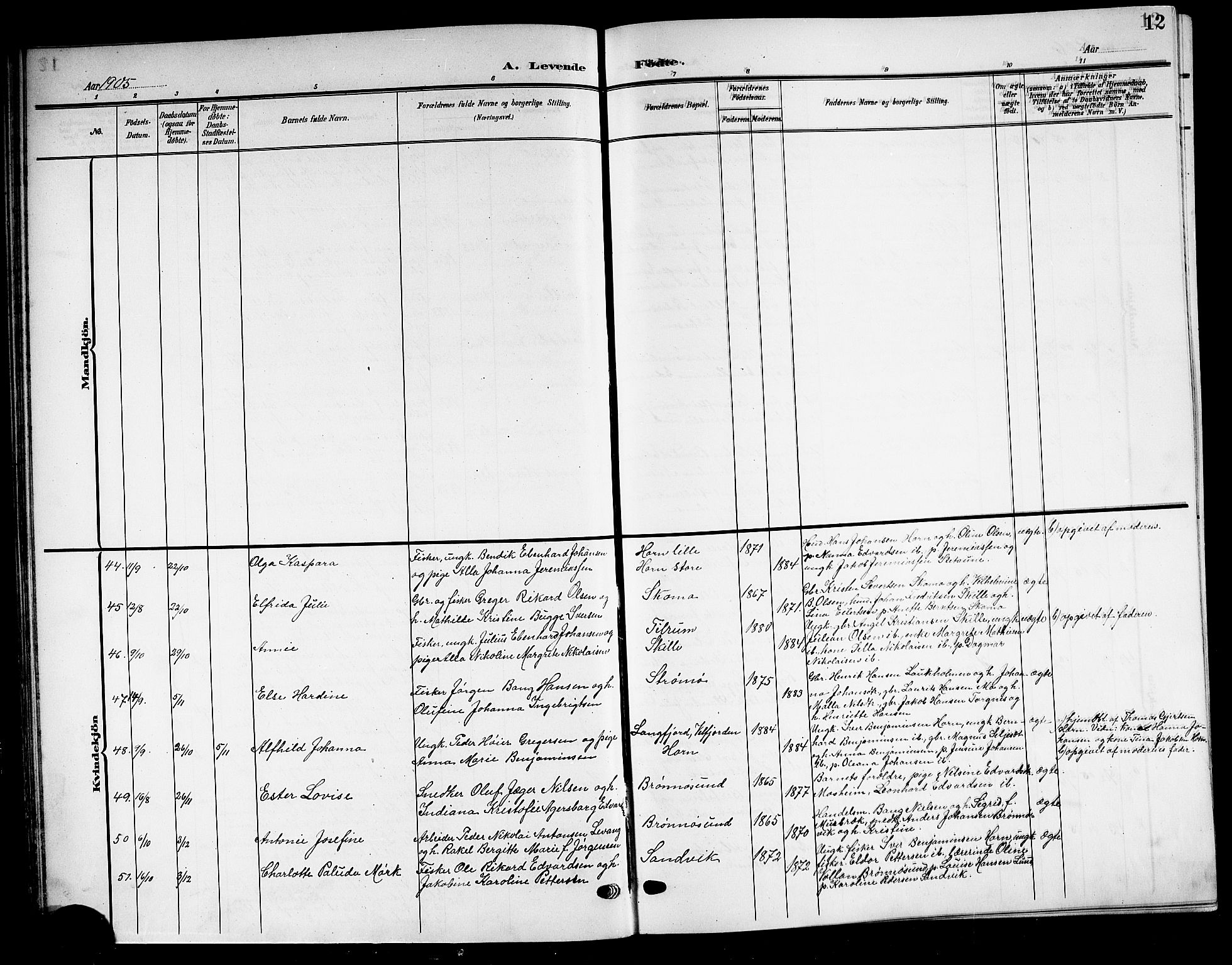 Ministerialprotokoller, klokkerbøker og fødselsregistre - Nordland, SAT/A-1459/813/L0214: Parish register (copy) no. 813C06, 1904-1917, p. 12