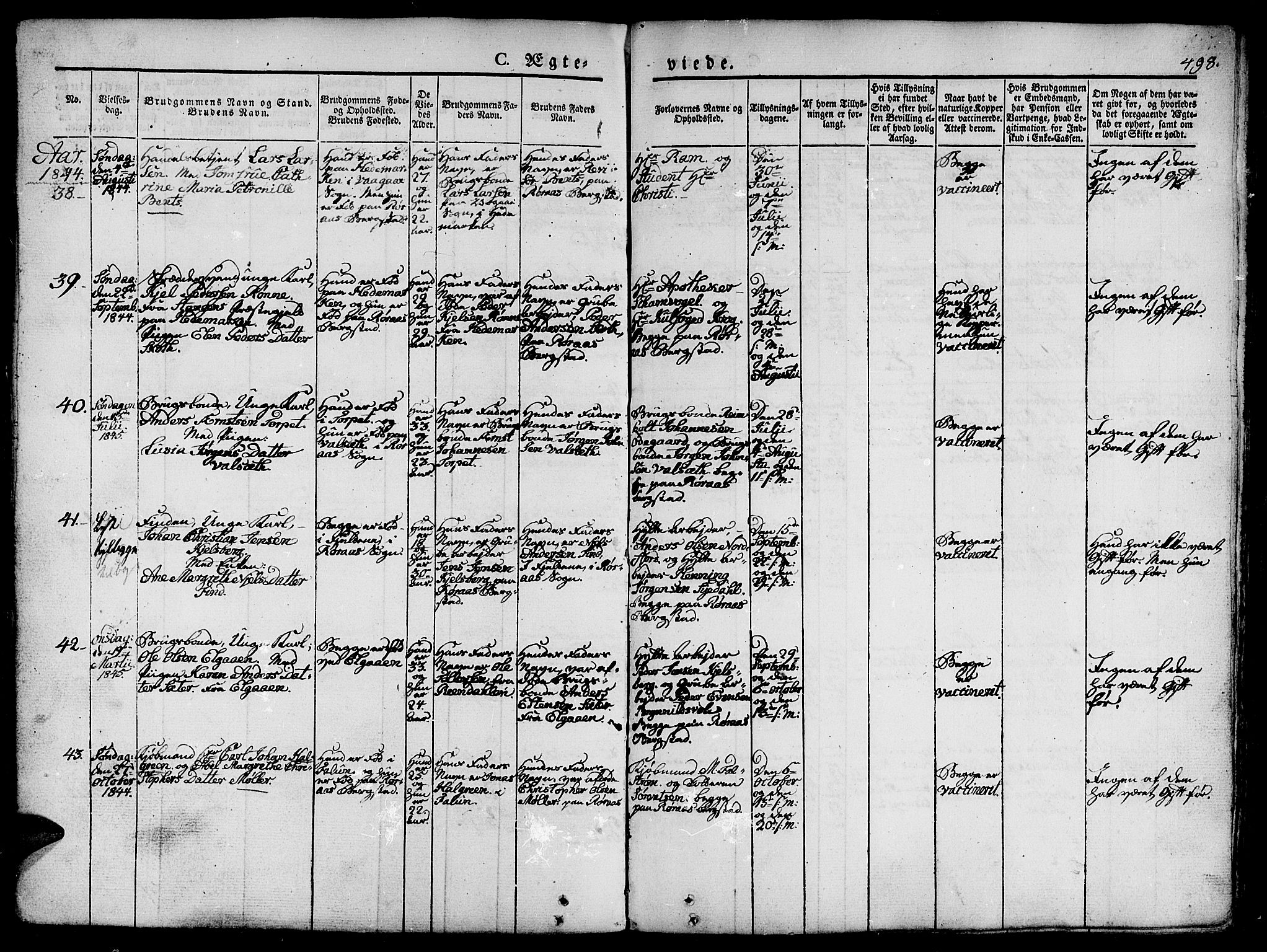 Ministerialprotokoller, klokkerbøker og fødselsregistre - Sør-Trøndelag, SAT/A-1456/681/L0939: Parish register (copy) no. 681C03, 1829-1855, p. 498