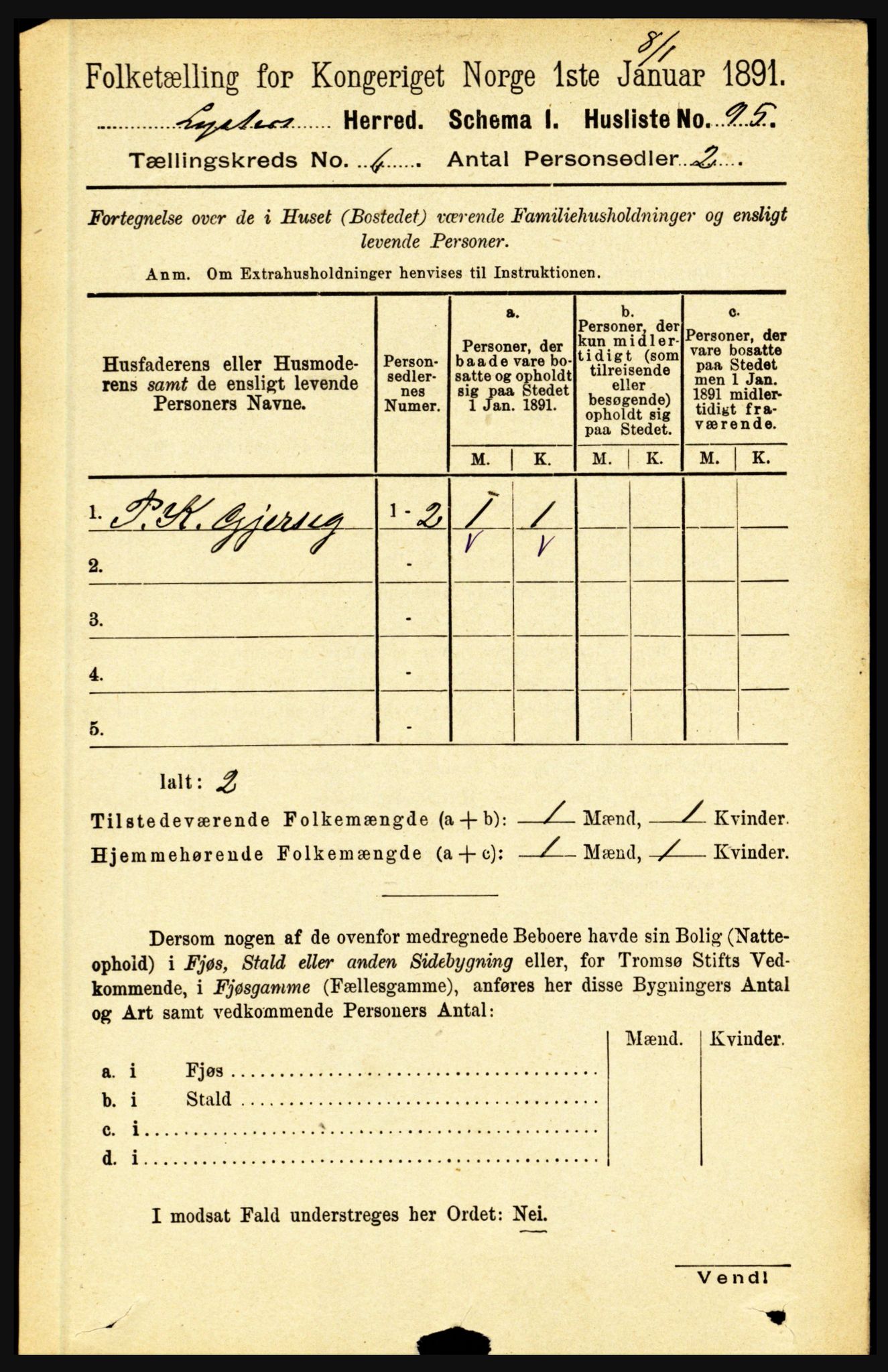 RA, 1891 census for 1426 Luster, 1891, p. 2158