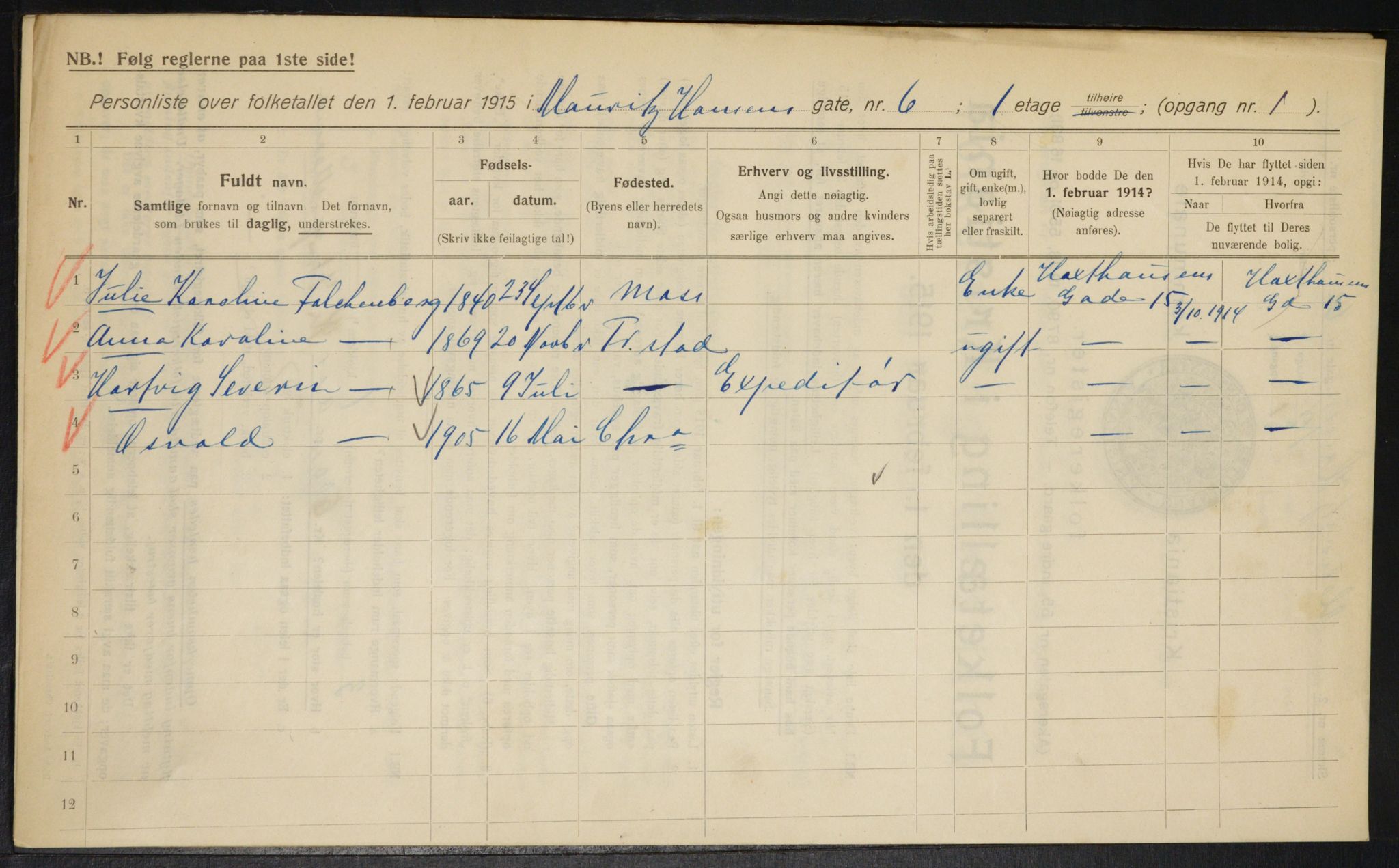 OBA, Municipal Census 1915 for Kristiania, 1915, p. 64433