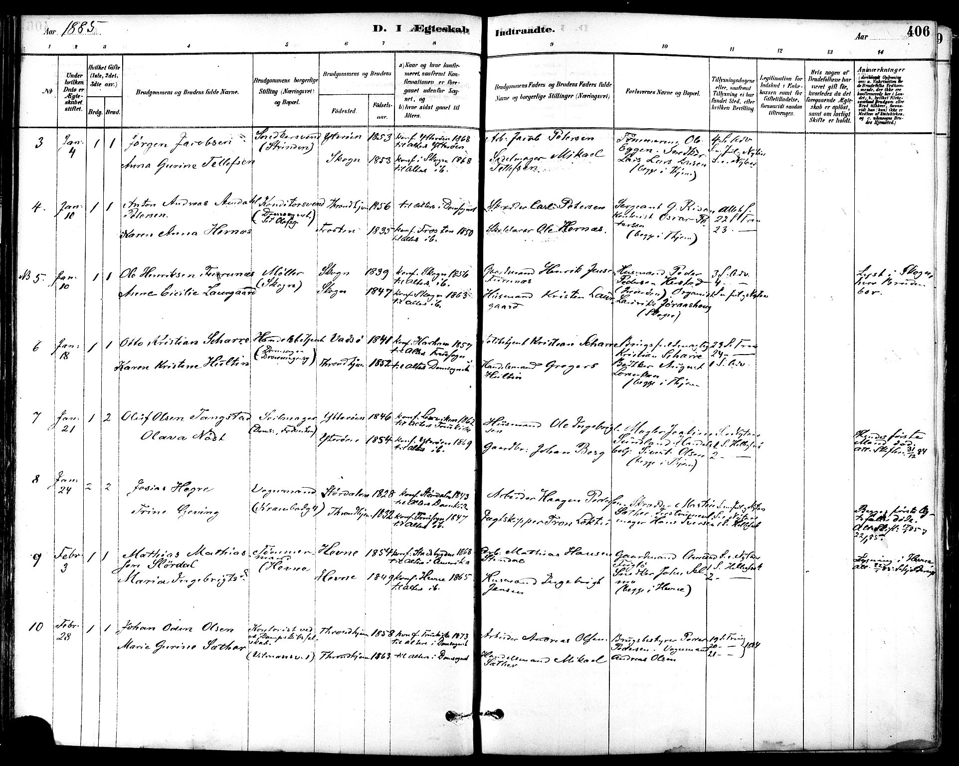 Ministerialprotokoller, klokkerbøker og fødselsregistre - Sør-Trøndelag, SAT/A-1456/601/L0058: Parish register (official) no. 601A26, 1877-1891, p. 406