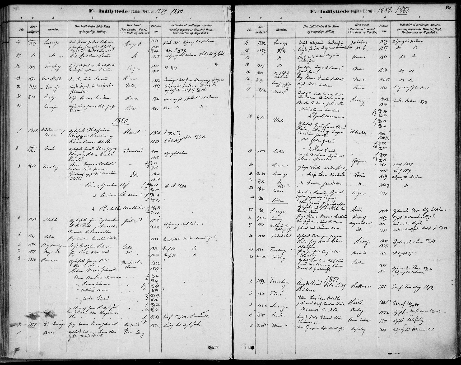 Sem kirkebøker, AV/SAKO-A-5/F/Fb/L0004: Parish register (official) no. II 4, 1878-1891, p. 341