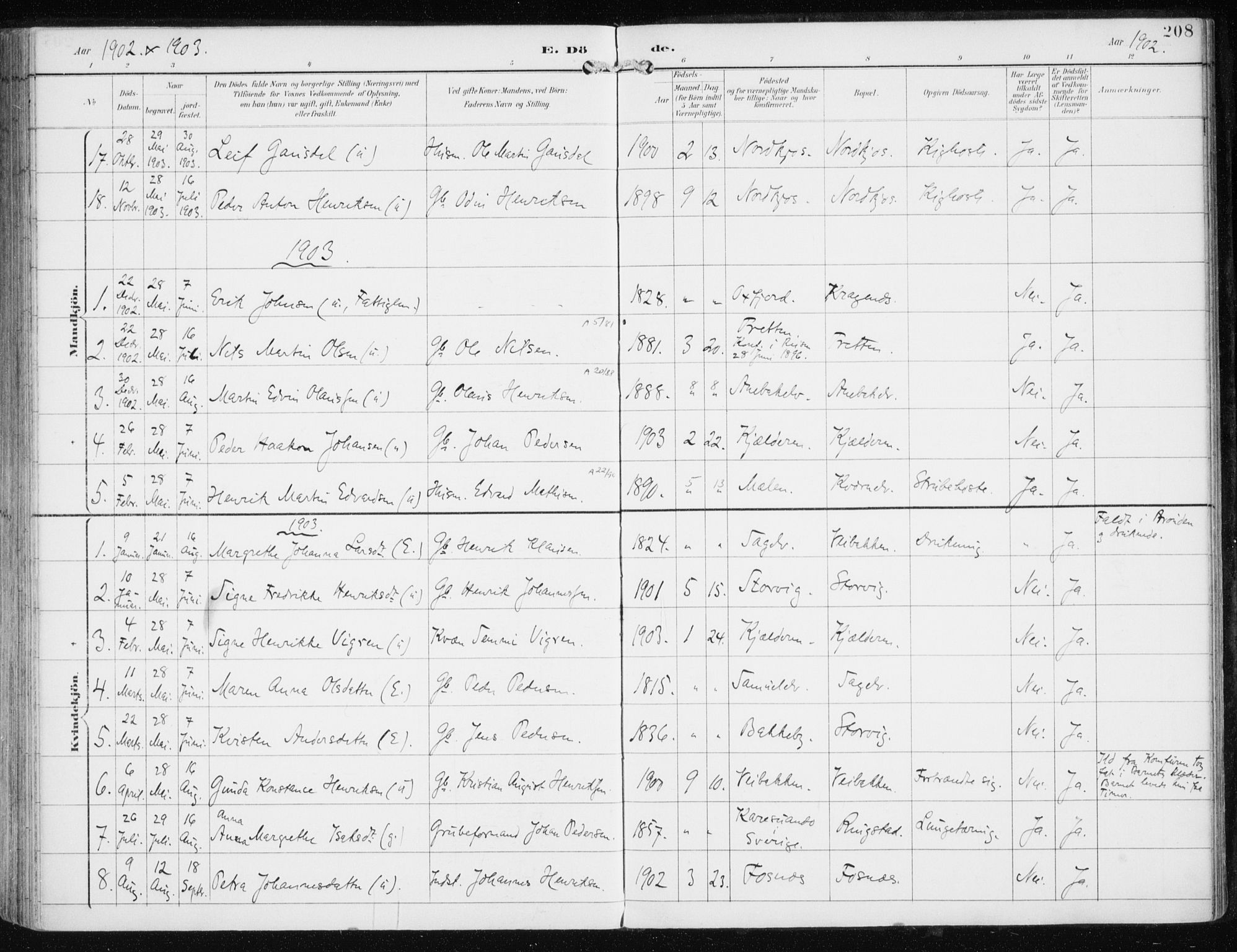 Skjervøy sokneprestkontor, SATØ/S-1300/H/Ha/Haa/L0017kirke: Parish register (official) no. 17, 1895-1911, p. 208