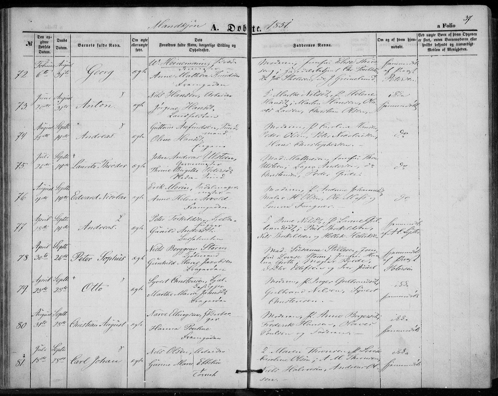 Bragernes kirkebøker, AV/SAKO-A-6/F/Fb/L0002: Parish register (official) no. II 2, 1848-1859, p. 37