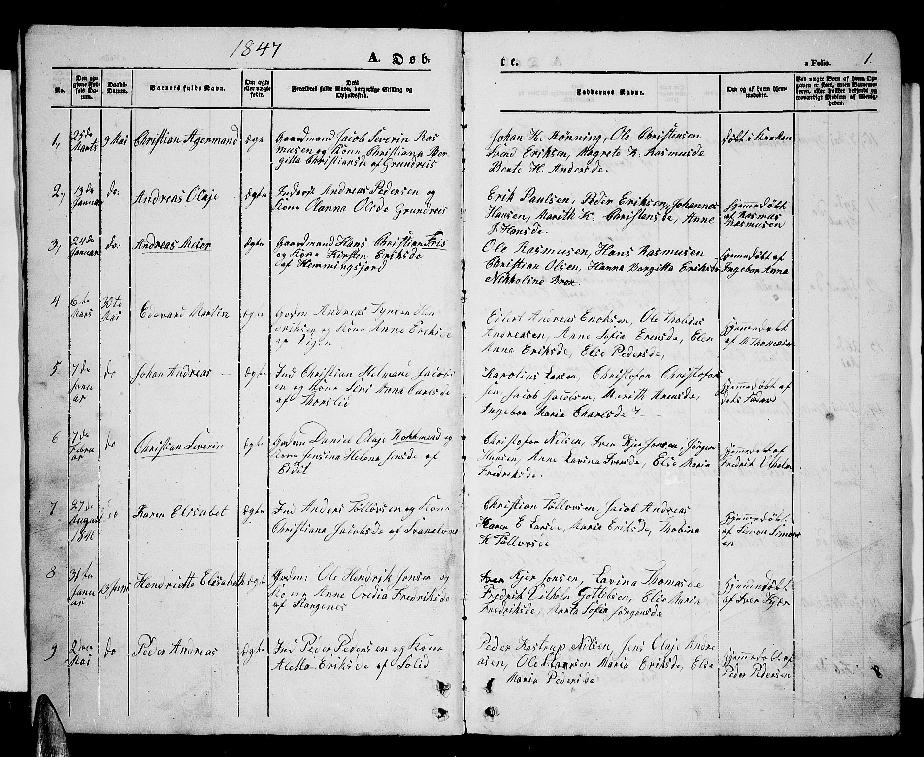 Tranøy sokneprestkontor, SATØ/S-1313/I/Ia/Iab/L0002klokker: Parish register (copy) no. 2, 1847-1860, p. 1
