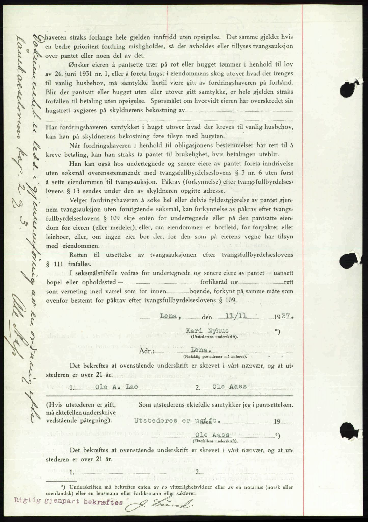 Toten tingrett, SAH/TING-006/H/Hb/Hbc/L0003: Mortgage book no. Hbc-03, 1937-1938, Diary no: : 2671/1937