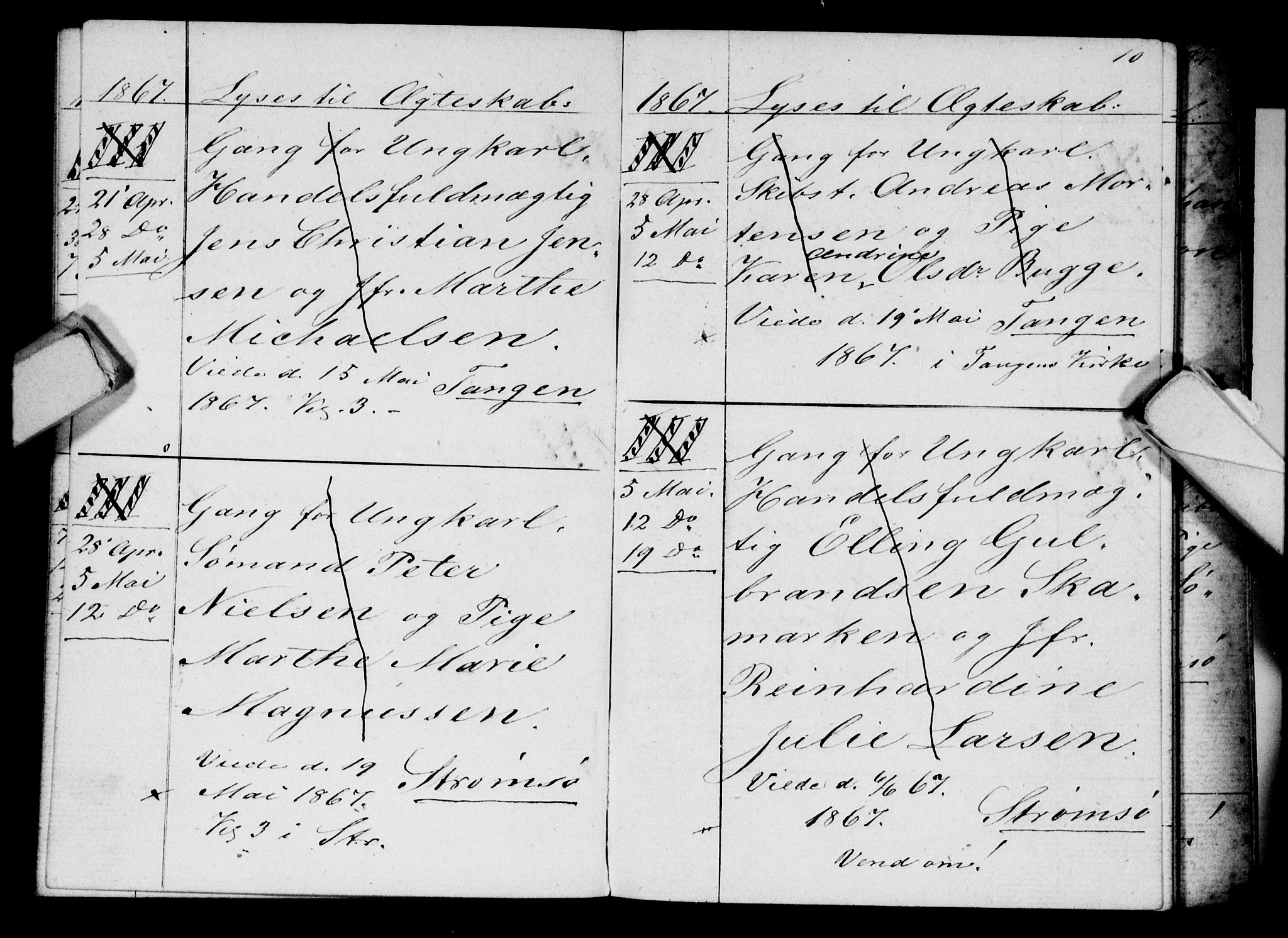 Strømsø kirkebøker, AV/SAKO-A-246/H/Ha/L0003: Banns register no. 3, 1866-1874, p. 10