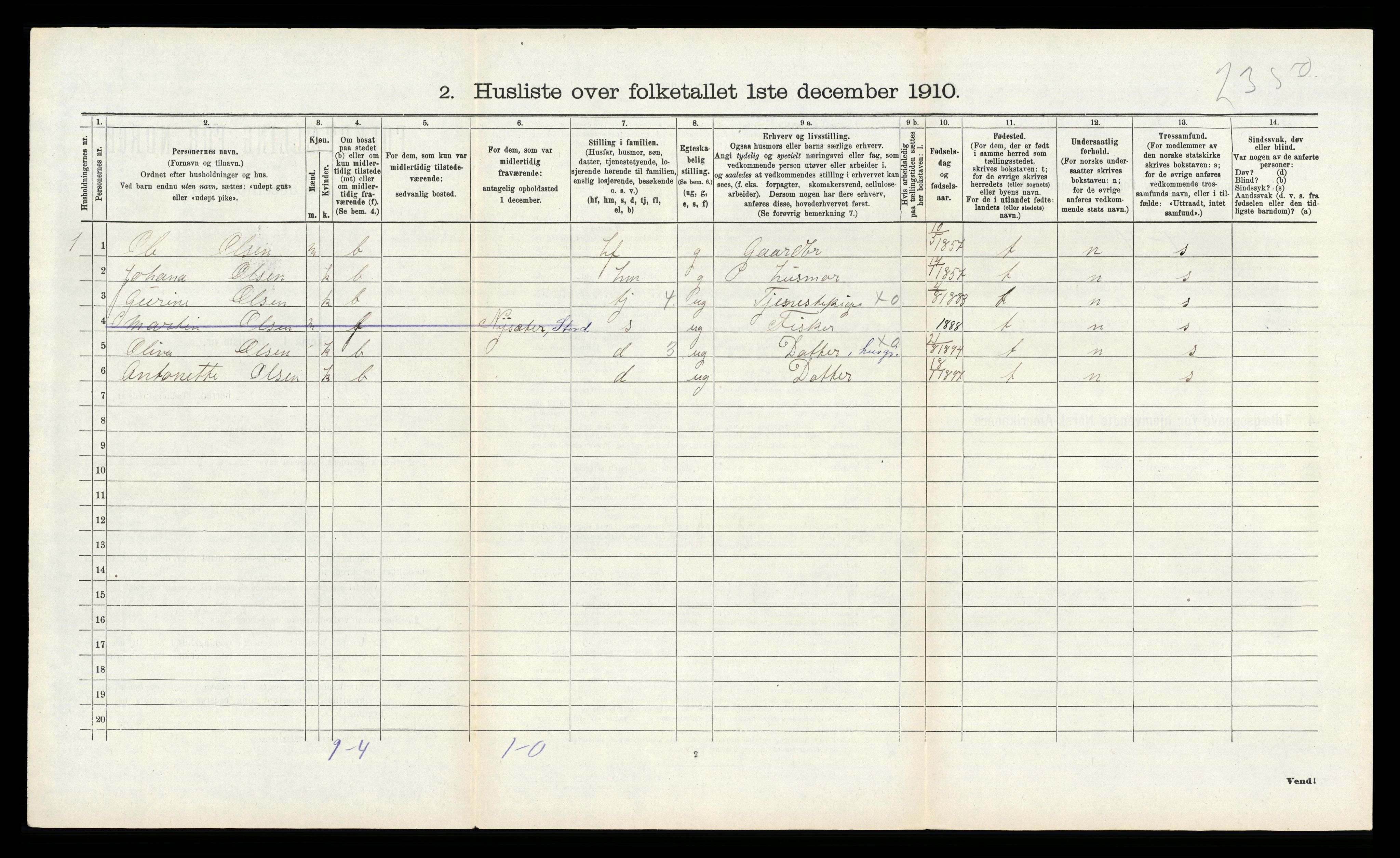 RA, 1910 census for Fitjar, 1910, p. 534