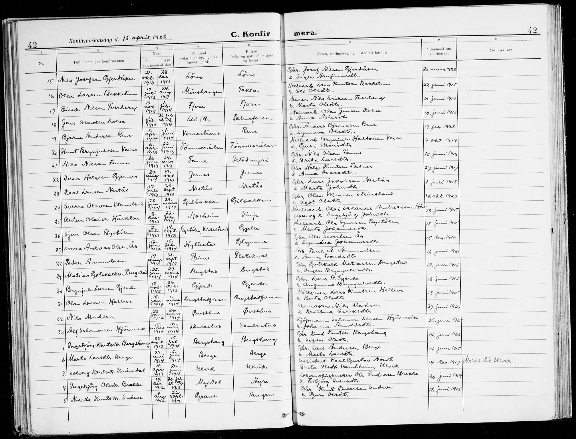 Voss sokneprestembete, AV/SAB-A-79001/H/Haa: Parish register (official) no. B 3, 1922-1942, p. 42