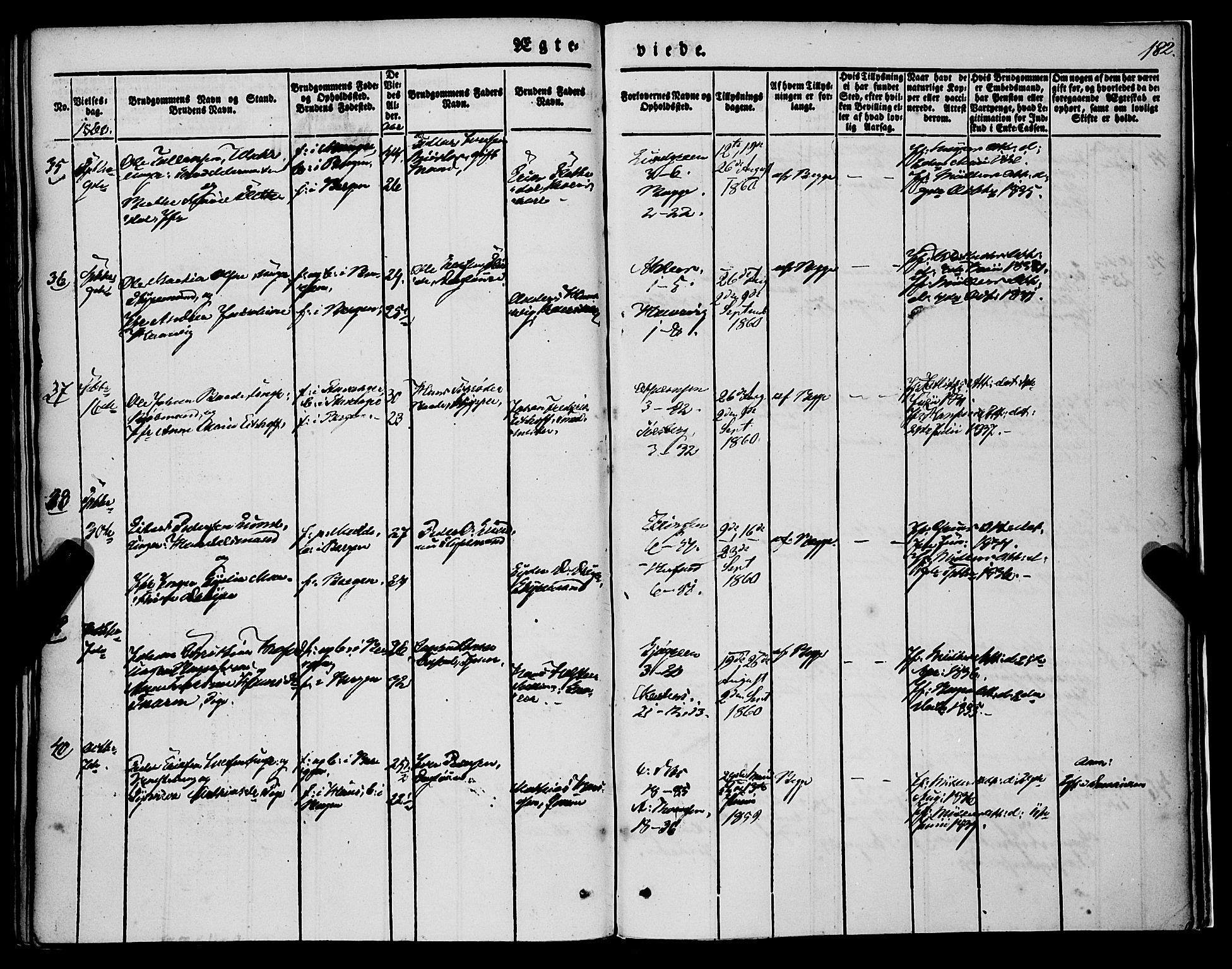 Nykirken Sokneprestembete, SAB/A-77101/H/Haa/L0031: Parish register (official) no. D 1, 1834-1861, p. 182