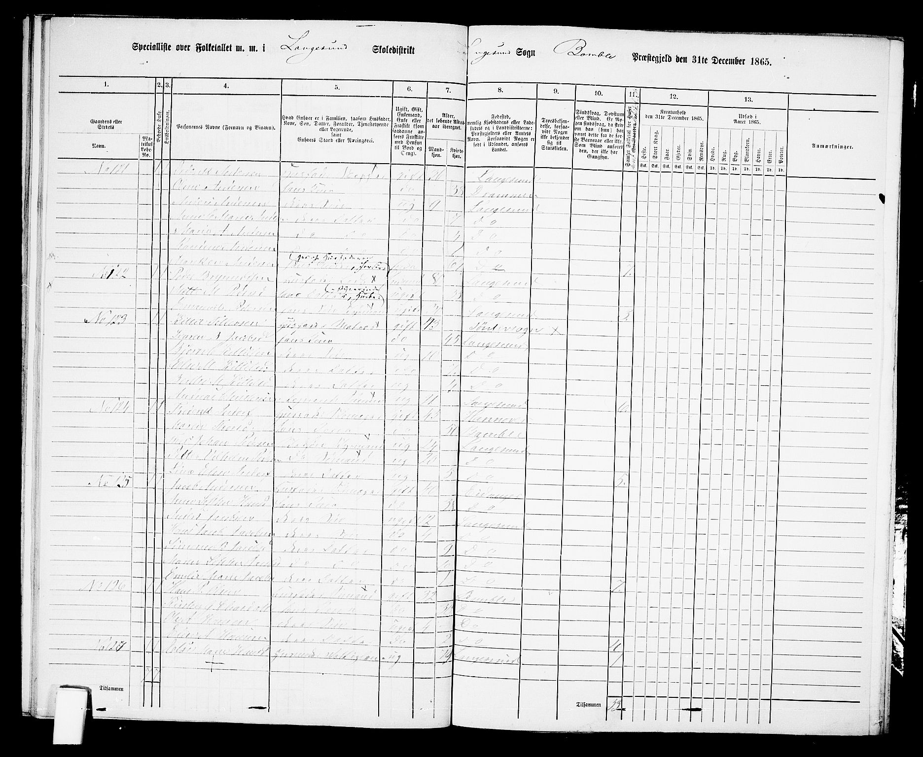 RA, 1865 census for Bamble, 1865, p. 214