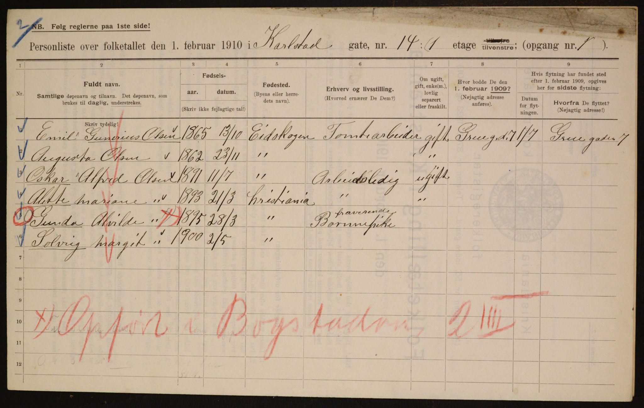 OBA, Municipal Census 1910 for Kristiania, 1910, p. 47684