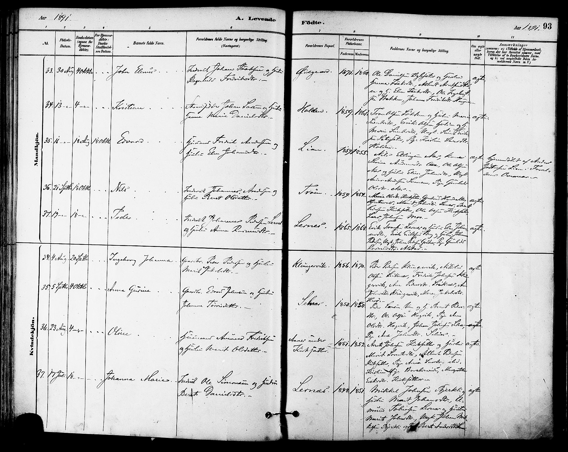 Ministerialprotokoller, klokkerbøker og fødselsregistre - Sør-Trøndelag, AV/SAT-A-1456/630/L0496: Parish register (official) no. 630A09, 1879-1895, p. 93