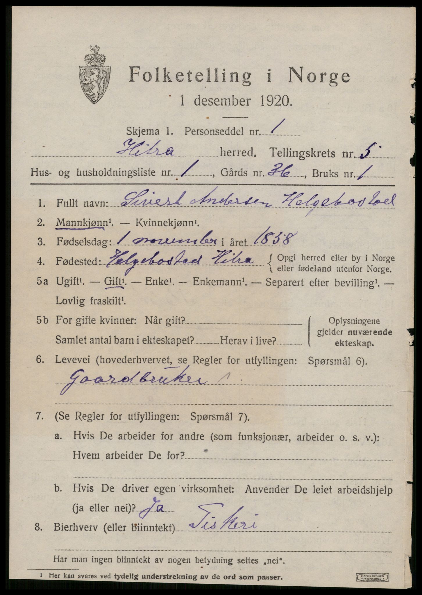 SAT, 1920 census for Hitra, 1920, p. 1707