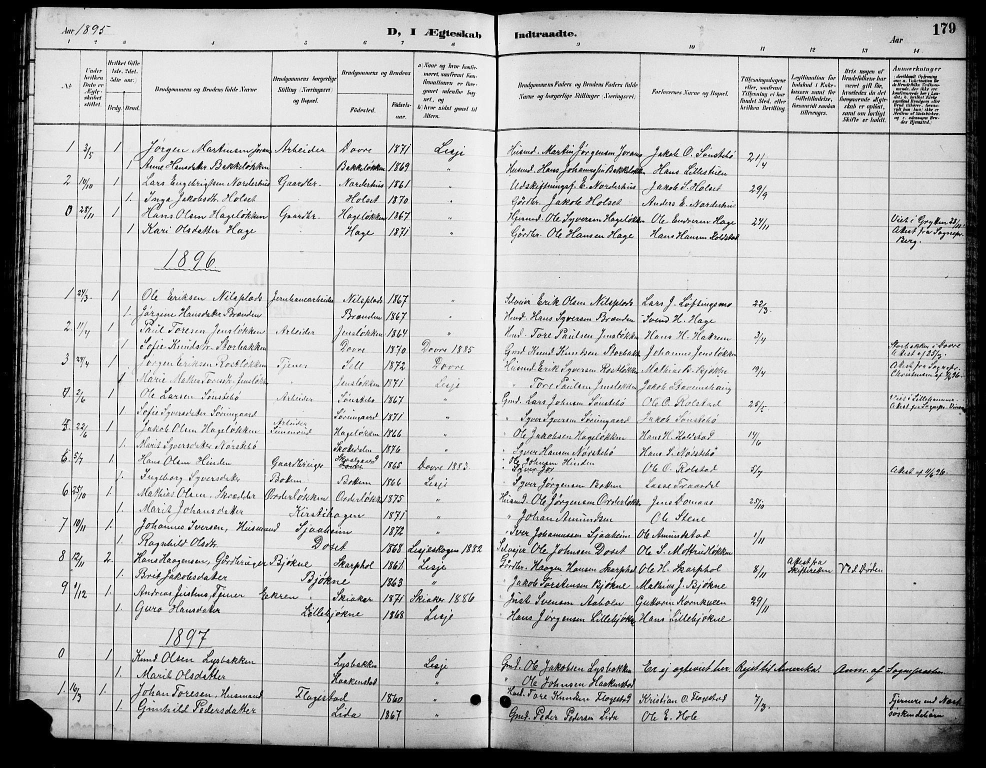 Lesja prestekontor, SAH/PREST-068/H/Ha/Hab/L0007: Parish register (copy) no. 7, 1895-1919, p. 179