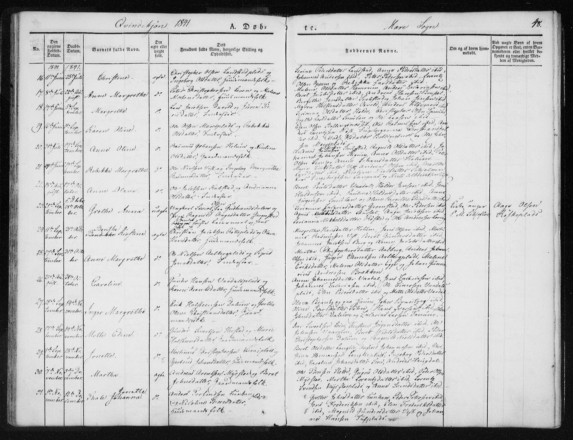 Ministerialprotokoller, klokkerbøker og fødselsregistre - Nord-Trøndelag, SAT/A-1458/735/L0339: Parish register (official) no. 735A06 /1, 1836-1848, p. 48