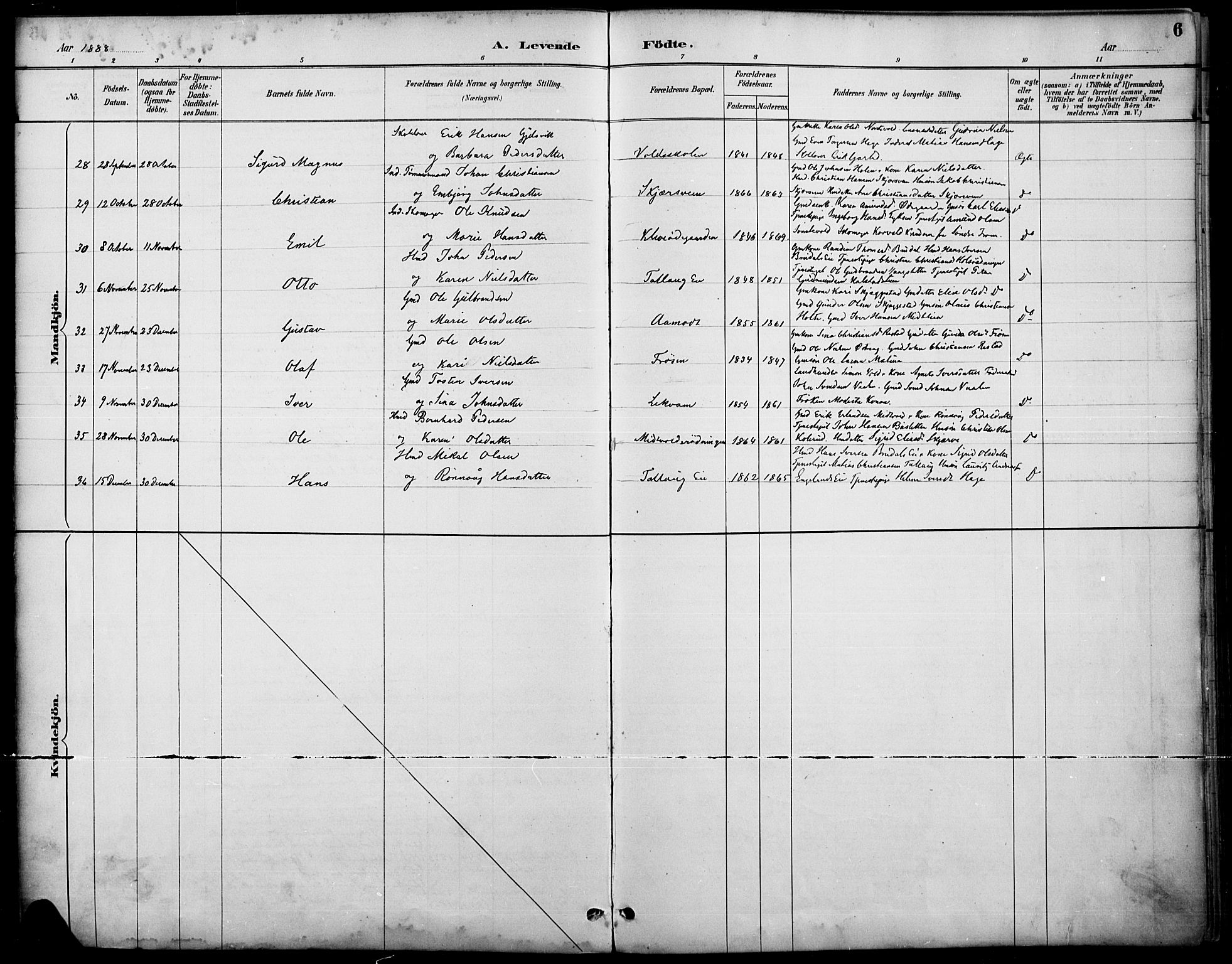 Østre Gausdal prestekontor, AV/SAH-PREST-092/H/Ha/Haa/L0002: Parish register (official) no. 2, 1887-1897, p. 6