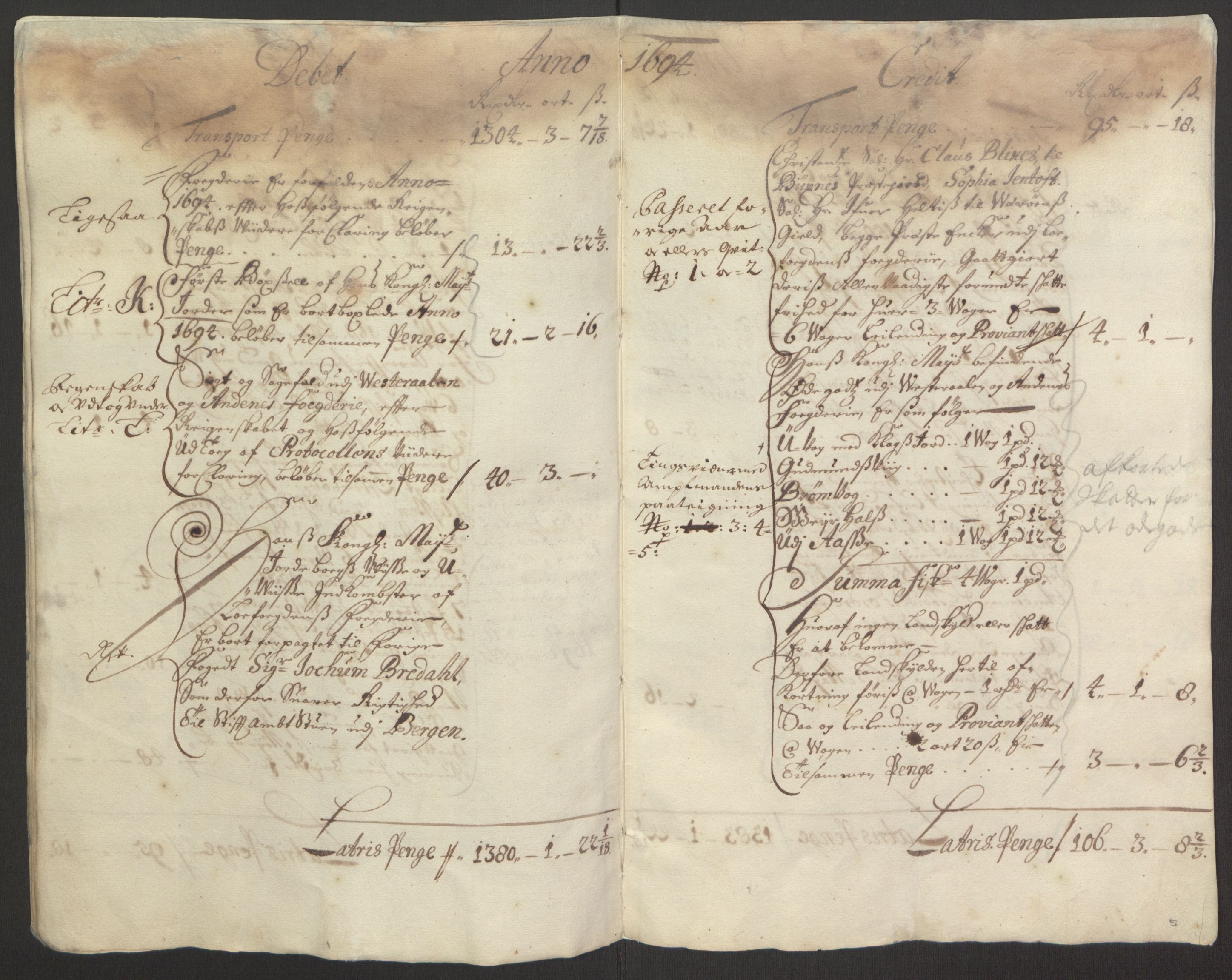 Rentekammeret inntil 1814, Reviderte regnskaper, Fogderegnskap, RA/EA-4092/R67/L4677: Fogderegnskap Vesterålen, Andenes og Lofoten, 1694-1695, p. 9