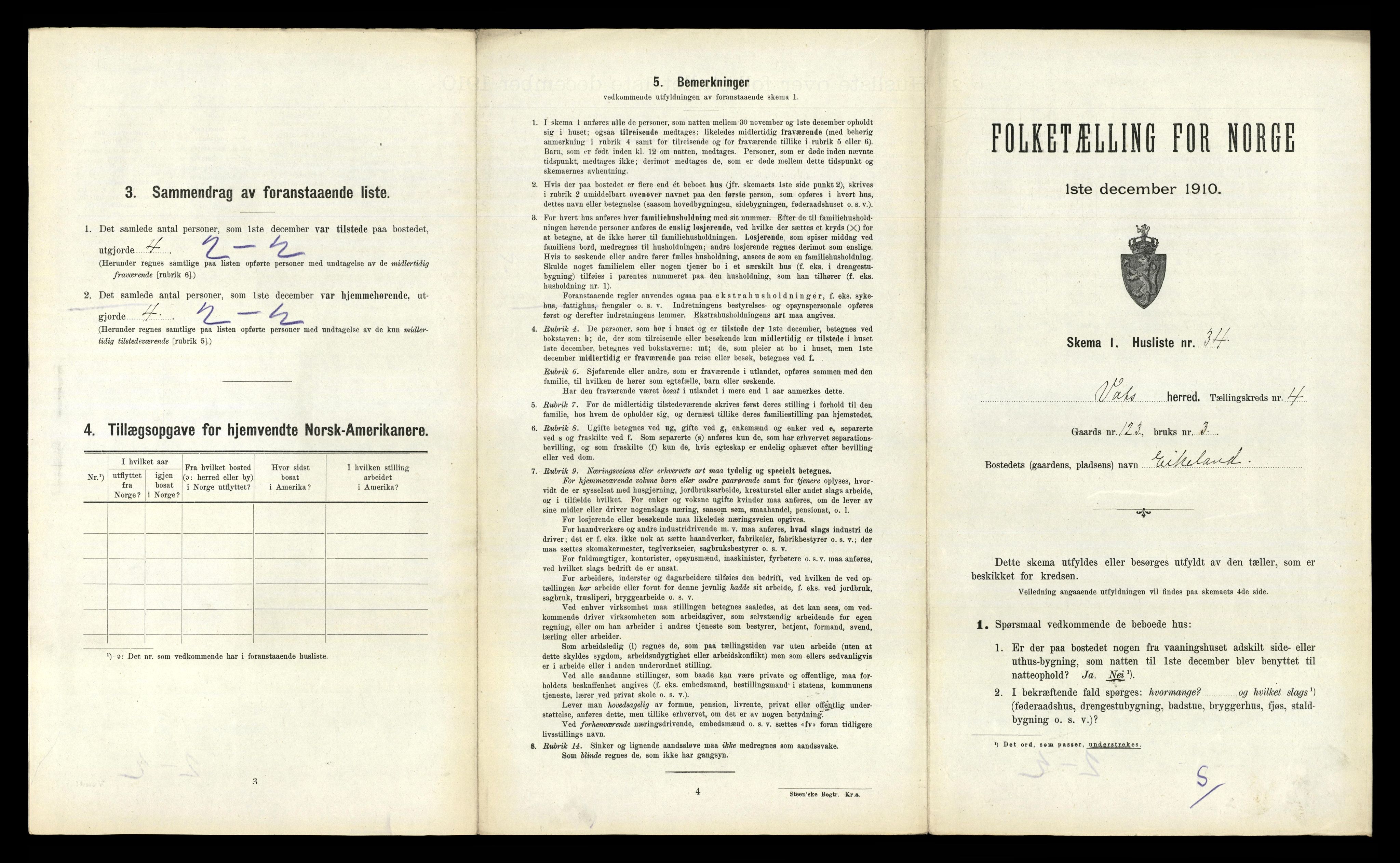 RA, 1910 census for Vats, 1910, p. 284