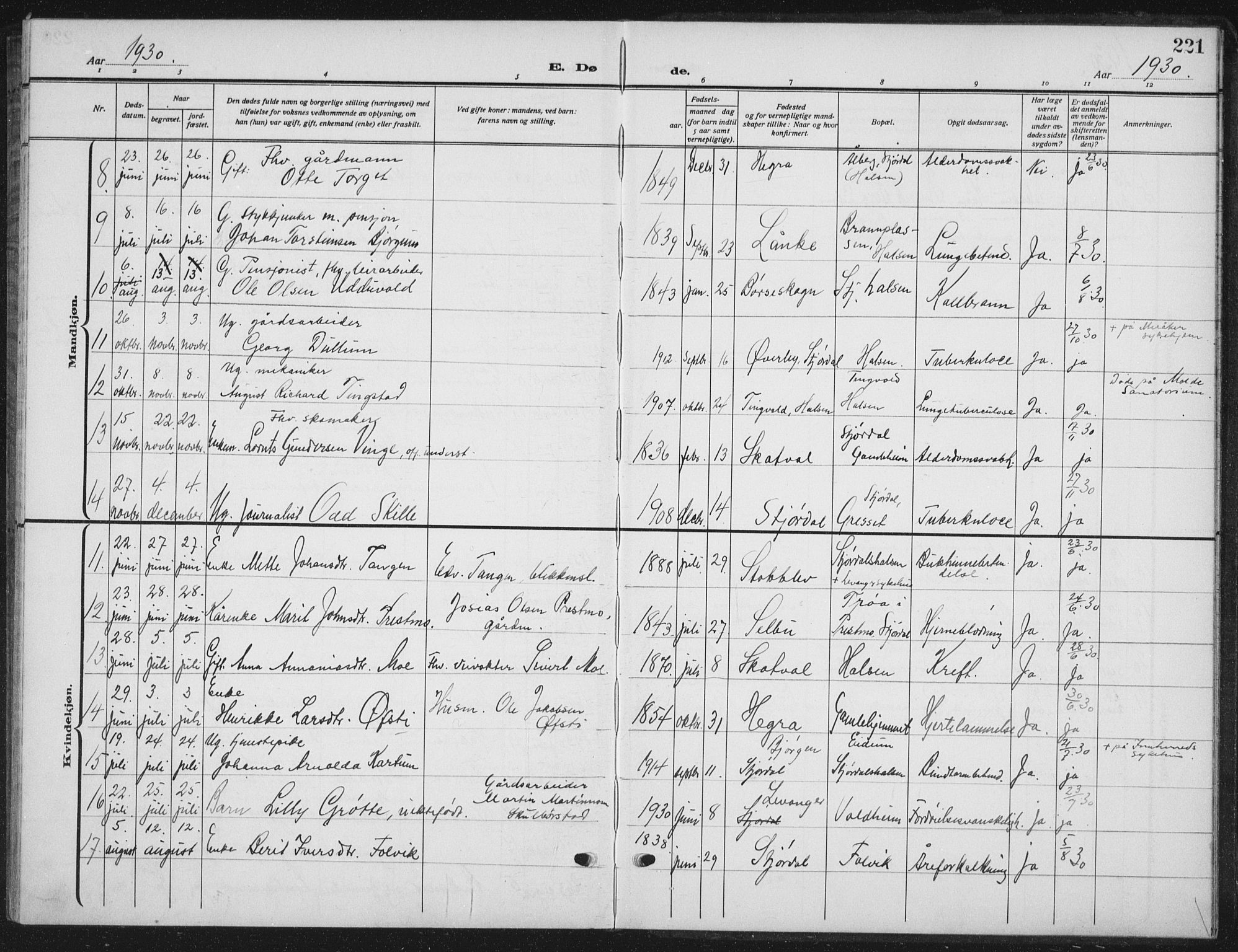 Ministerialprotokoller, klokkerbøker og fødselsregistre - Nord-Trøndelag, SAT/A-1458/709/L0088: Parish register (copy) no. 709C02, 1914-1934, p. 221