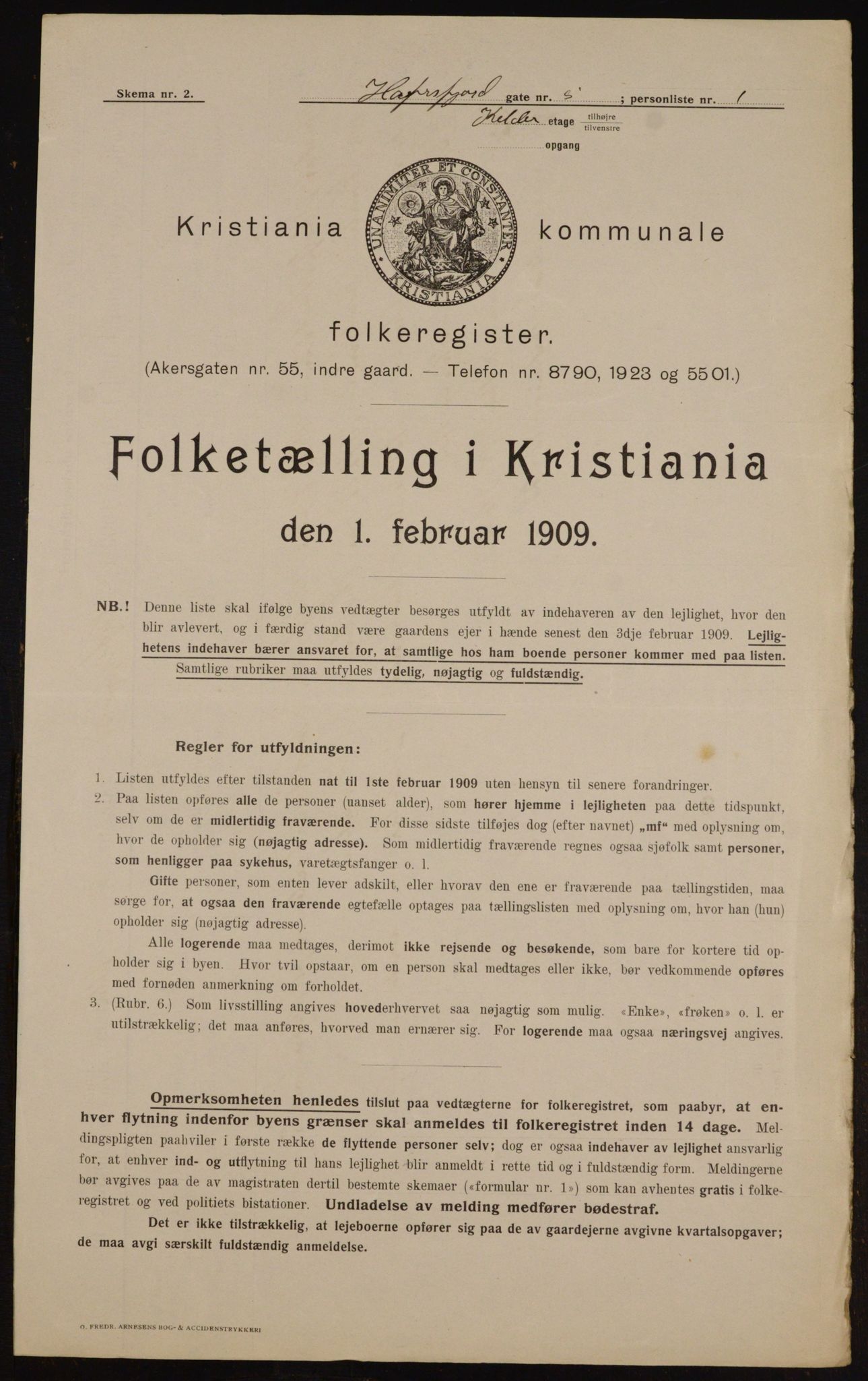 OBA, Municipal Census 1909 for Kristiania, 1909, p. 30307