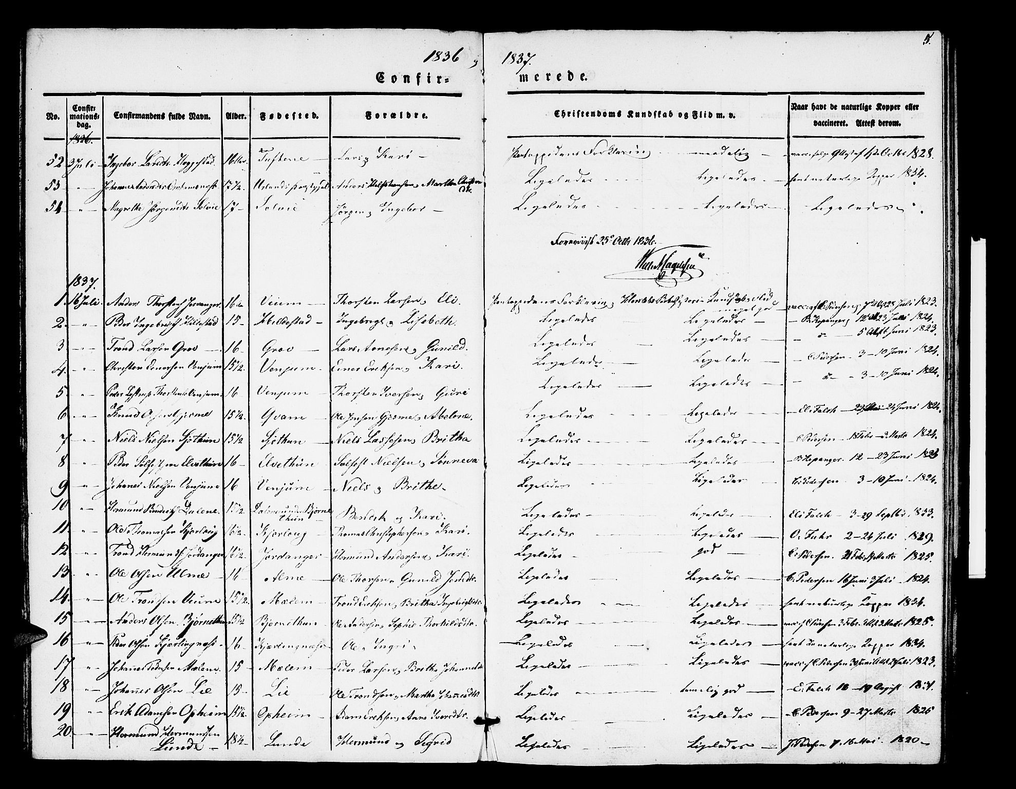 Hafslo sokneprestembete, AV/SAB-A-80301/H/Haa/Haaa/L0006: Parish register (official) no. A 6, 1835-1851, p. 5