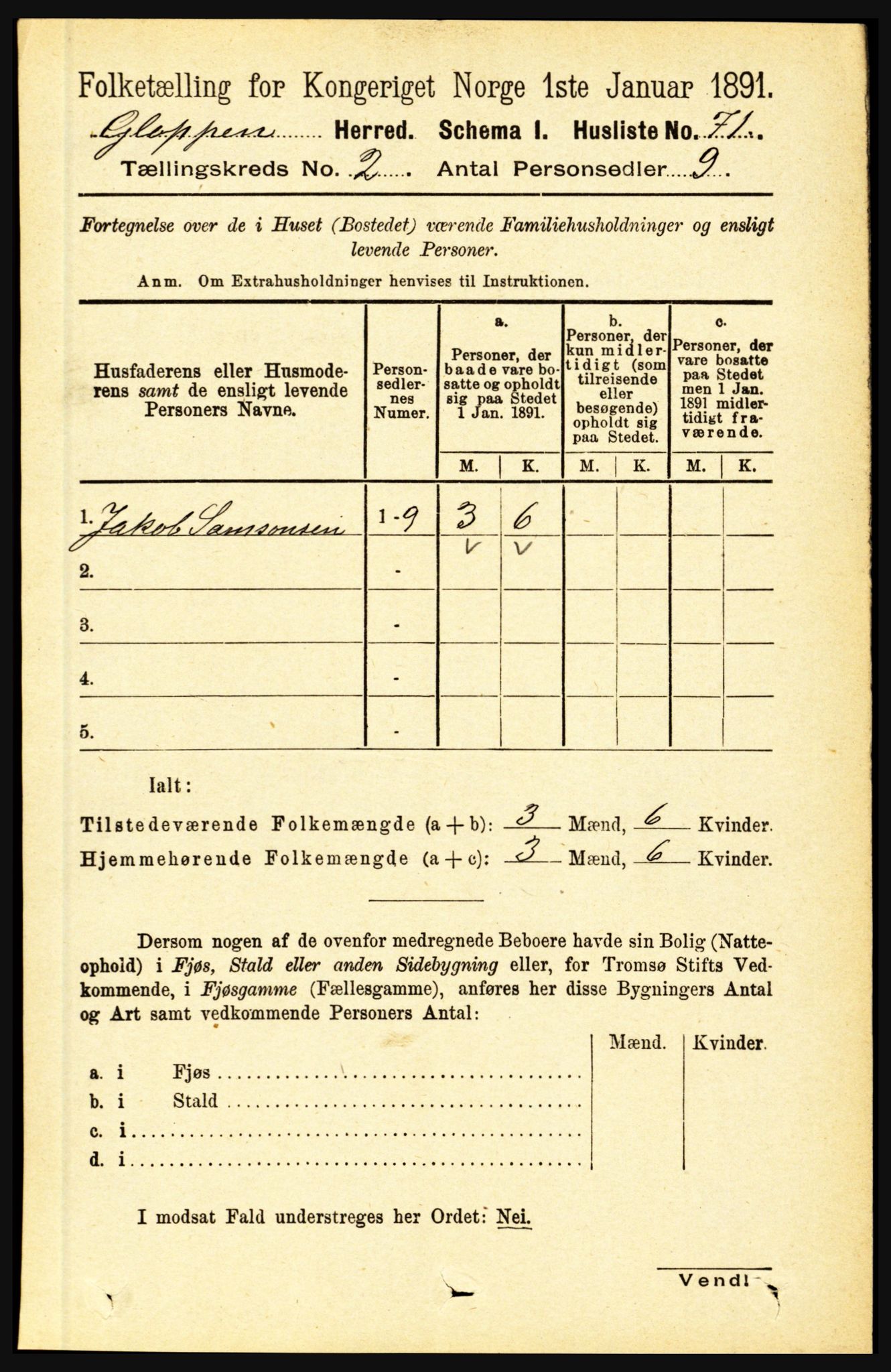 RA, 1891 census for 1445 Gloppen, 1891, p. 622