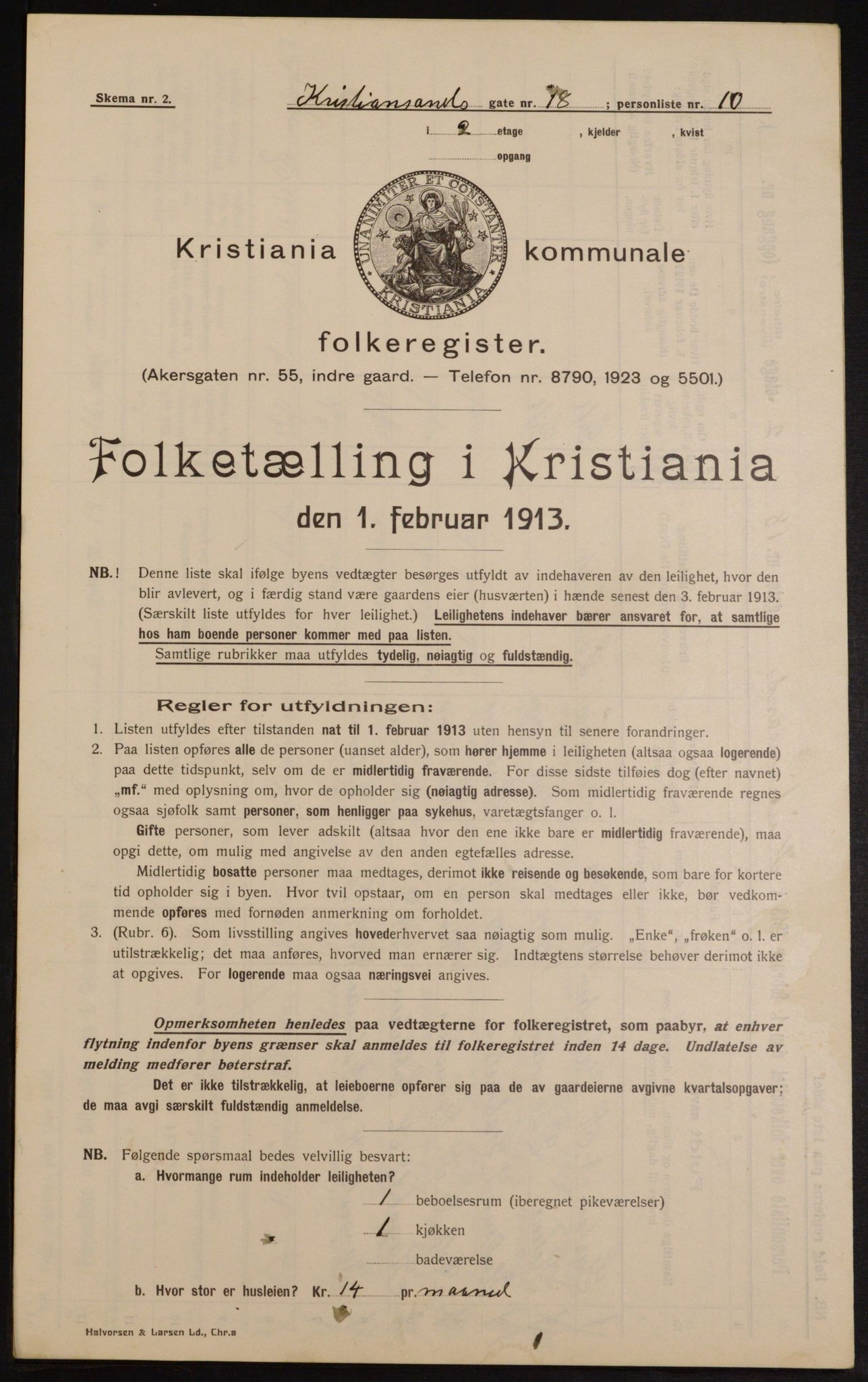 OBA, Municipal Census 1913 for Kristiania, 1913, p. 54168