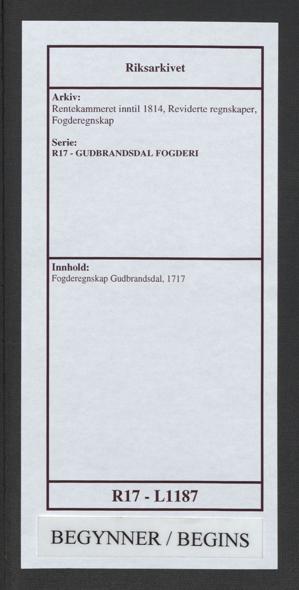 Rentekammeret inntil 1814, Reviderte regnskaper, Fogderegnskap, AV/RA-EA-4092/R17/L1187: Fogderegnskap Gudbrandsdal, 1717, p. 1