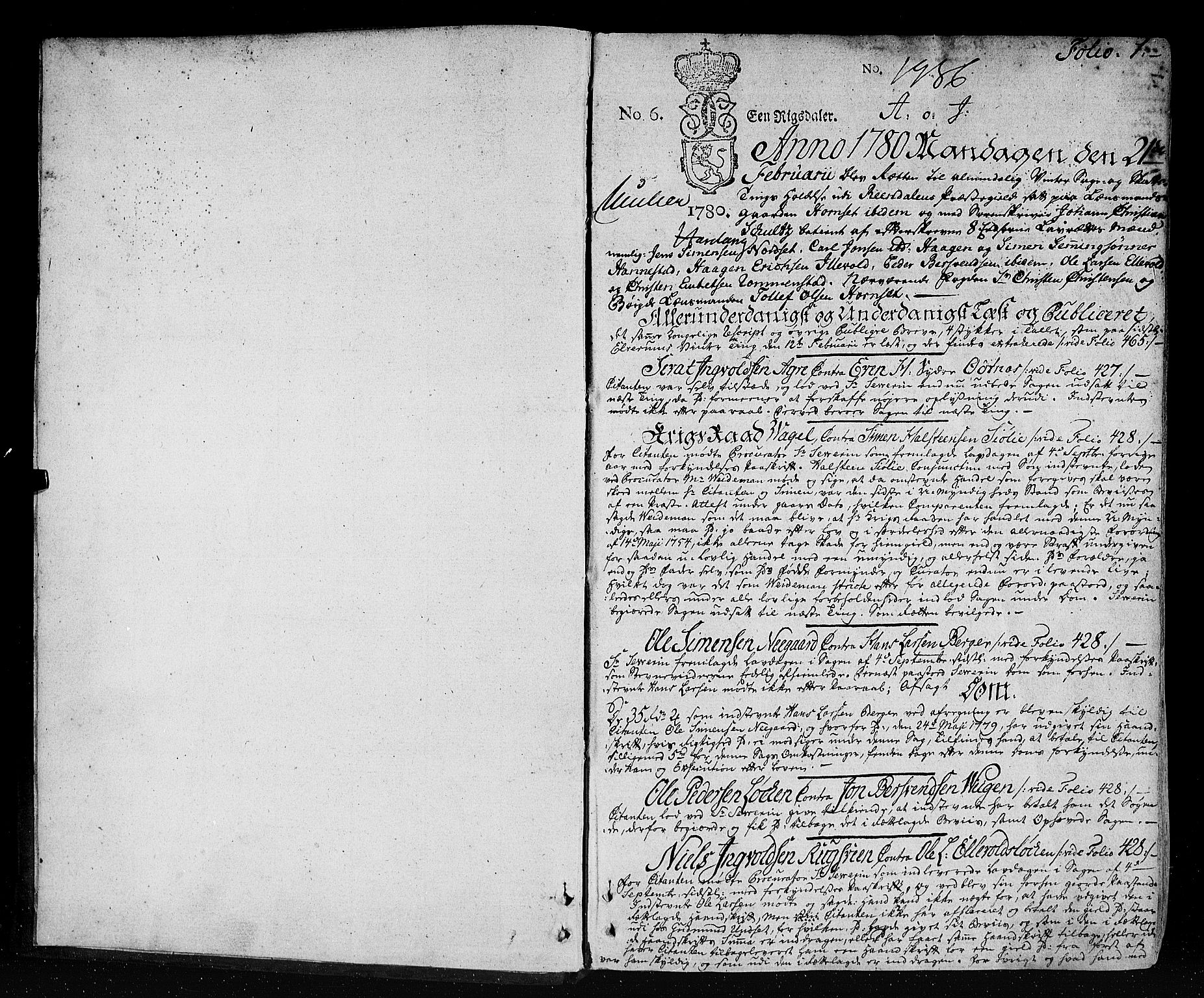 Østerdalen sorenskriveri, SAH/TING-032/G/Gb/L0005: Tingbok, 1780-1784, p. 1