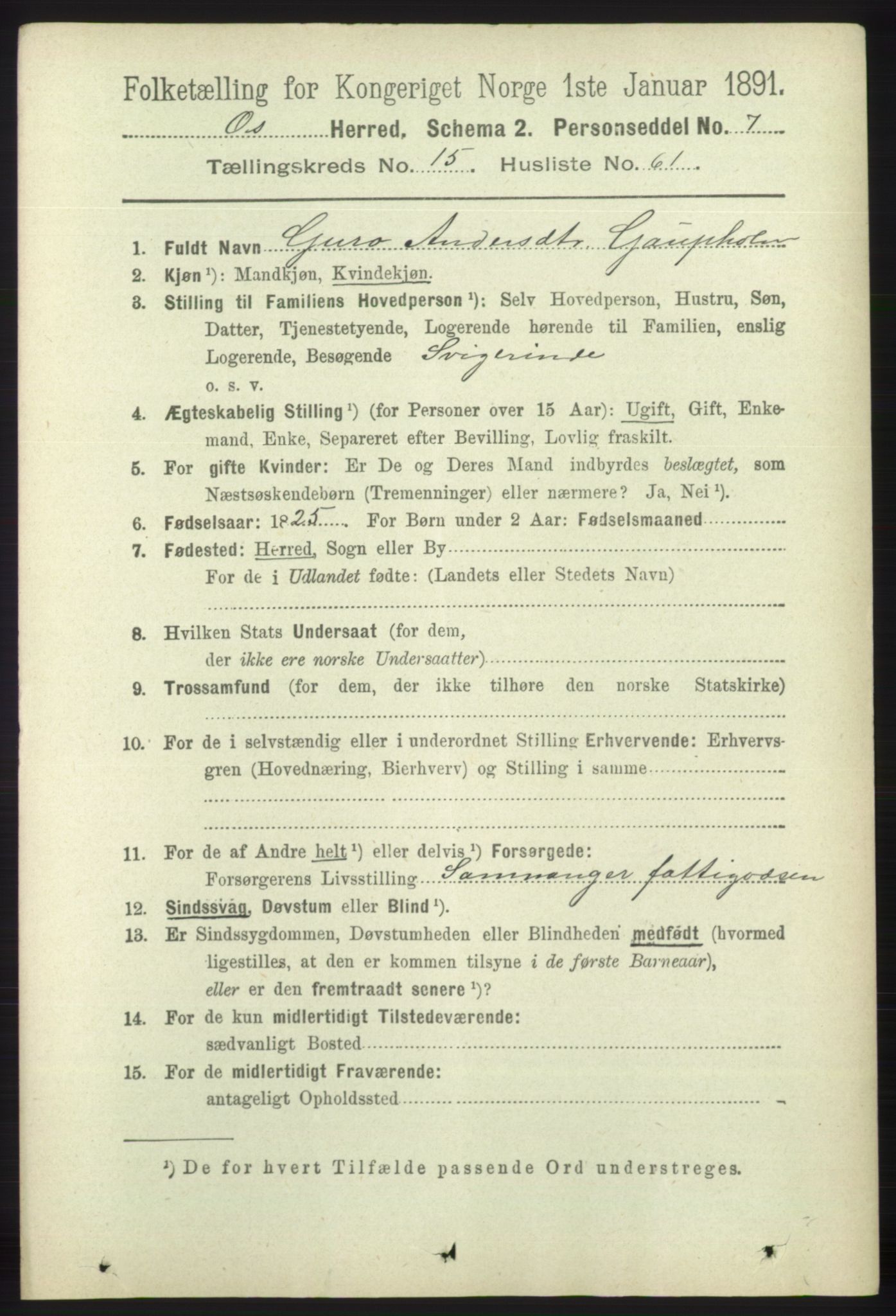 RA, 1891 census for 1243 Os, 1891, p. 3481