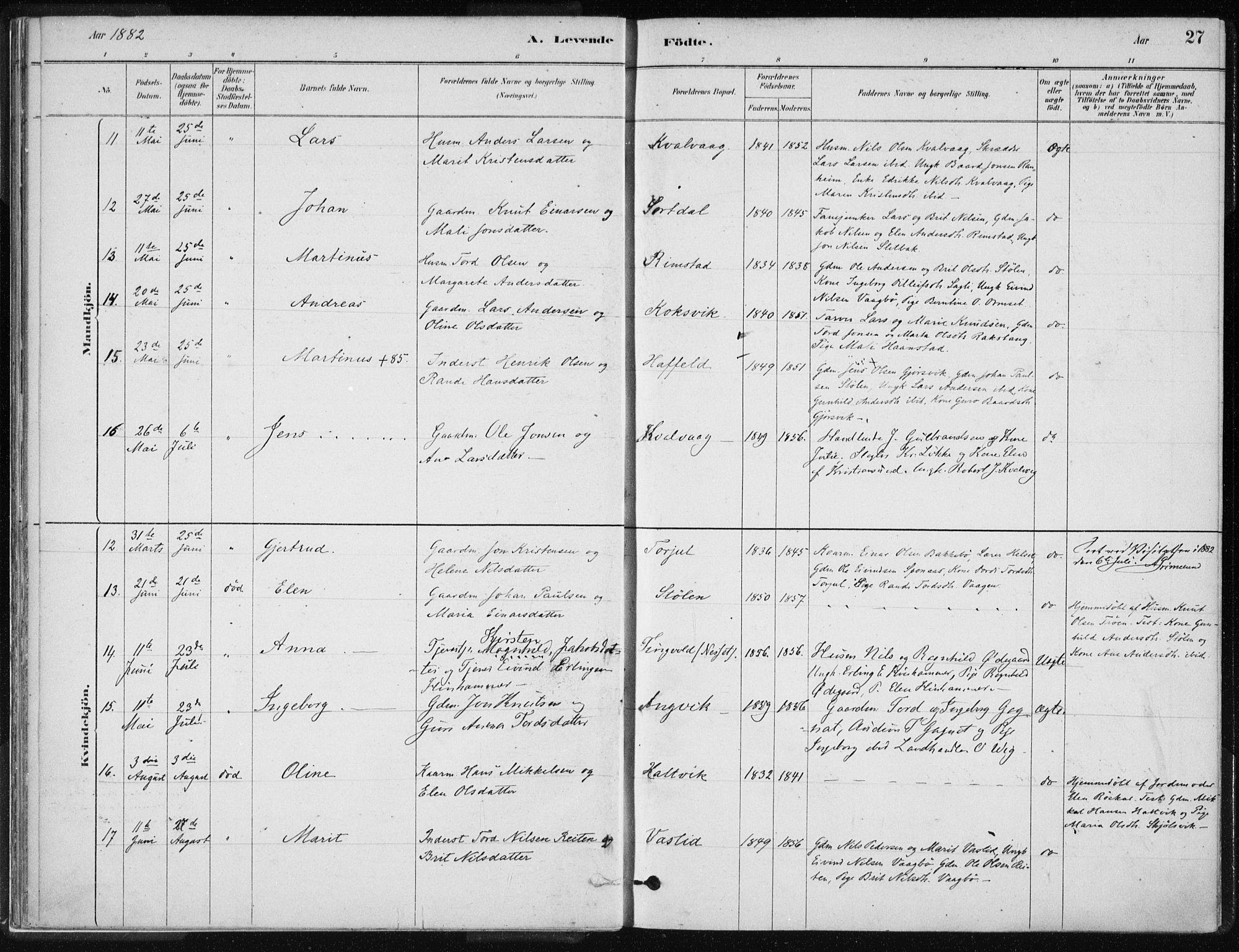 Ministerialprotokoller, klokkerbøker og fødselsregistre - Møre og Romsdal, AV/SAT-A-1454/586/L0987: Parish register (official) no. 586A13, 1879-1892, p. 27