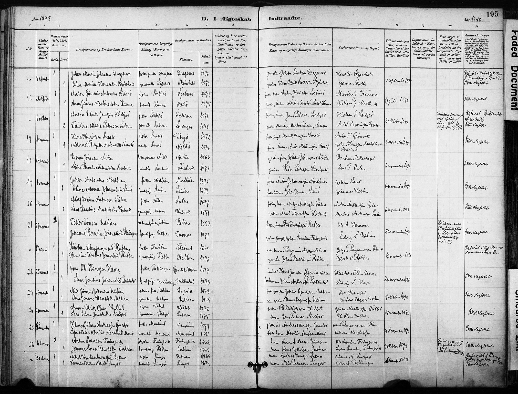 Ministerialprotokoller, klokkerbøker og fødselsregistre - Sør-Trøndelag, SAT/A-1456/640/L0579: Parish register (official) no. 640A04, 1889-1902, p. 195