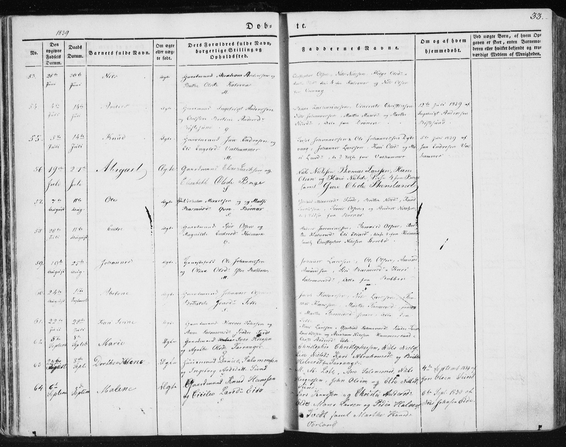 Sund sokneprestembete, AV/SAB-A-99930: Parish register (official) no. A 13, 1835-1849, p. 33