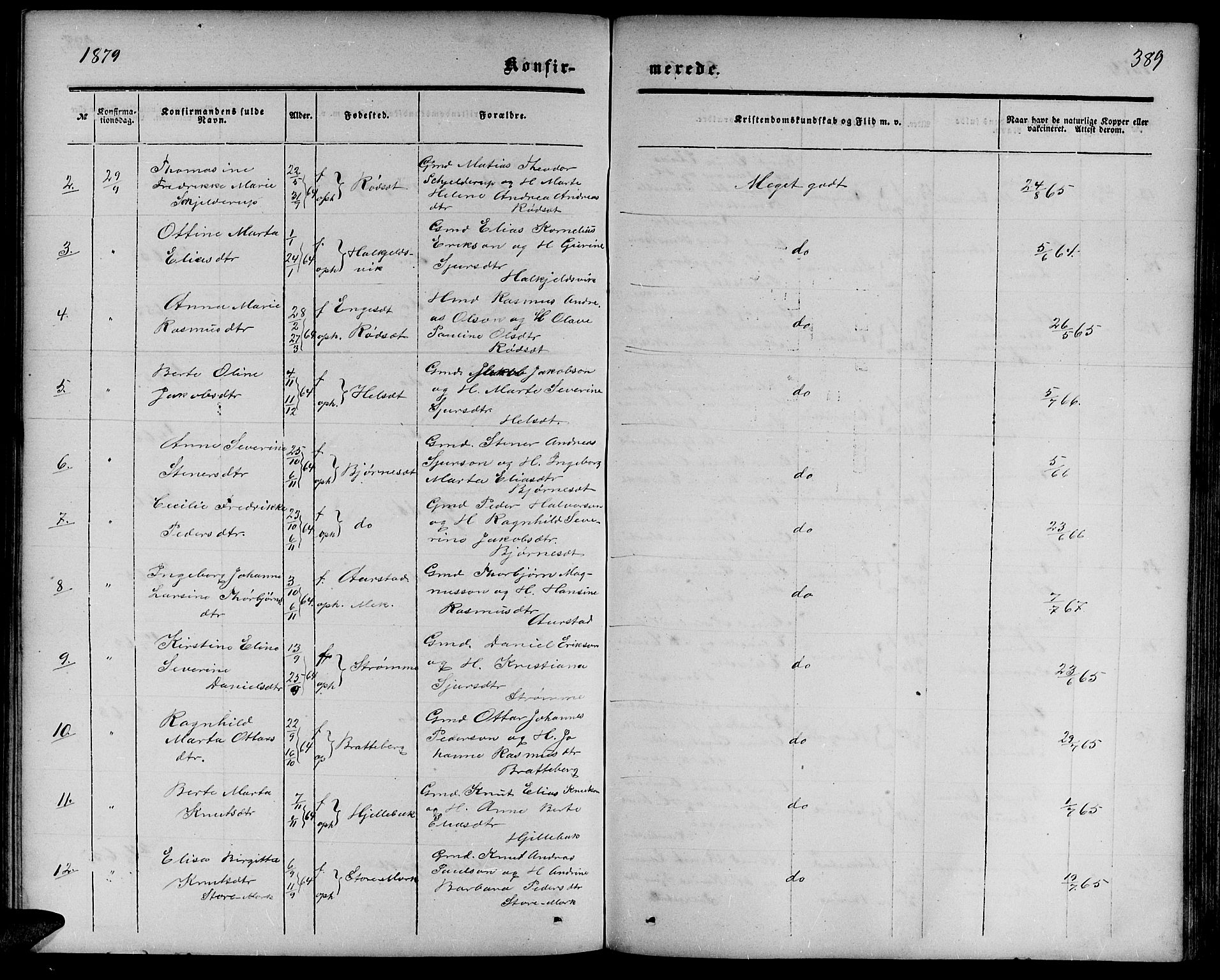 Ministerialprotokoller, klokkerbøker og fødselsregistre - Møre og Romsdal, AV/SAT-A-1454/511/L0157: Parish register (copy) no. 511C03, 1864-1884, p. 389