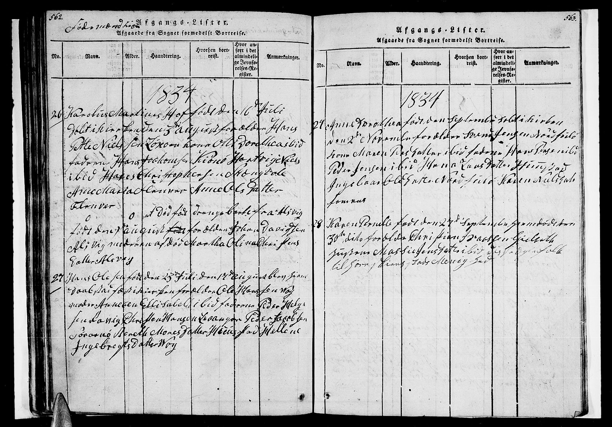 Ministerialprotokoller, klokkerbøker og fødselsregistre - Nordland, AV/SAT-A-1459/805/L0105: Parish register (copy) no. 805C01, 1820-1839, p. 562-563