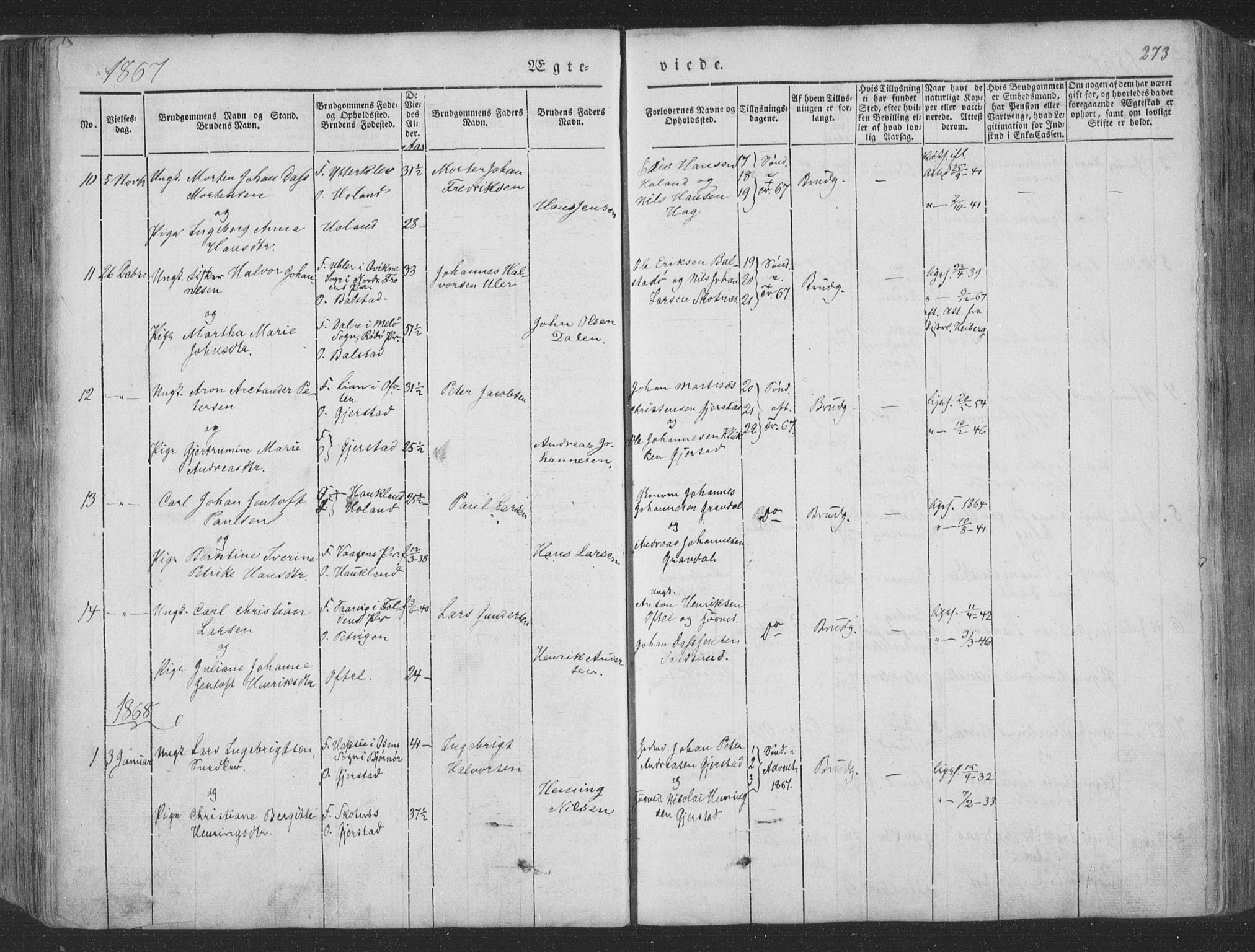 Ministerialprotokoller, klokkerbøker og fødselsregistre - Nordland, AV/SAT-A-1459/881/L1165: Parish register (copy) no. 881C02, 1854-1876, p. 273