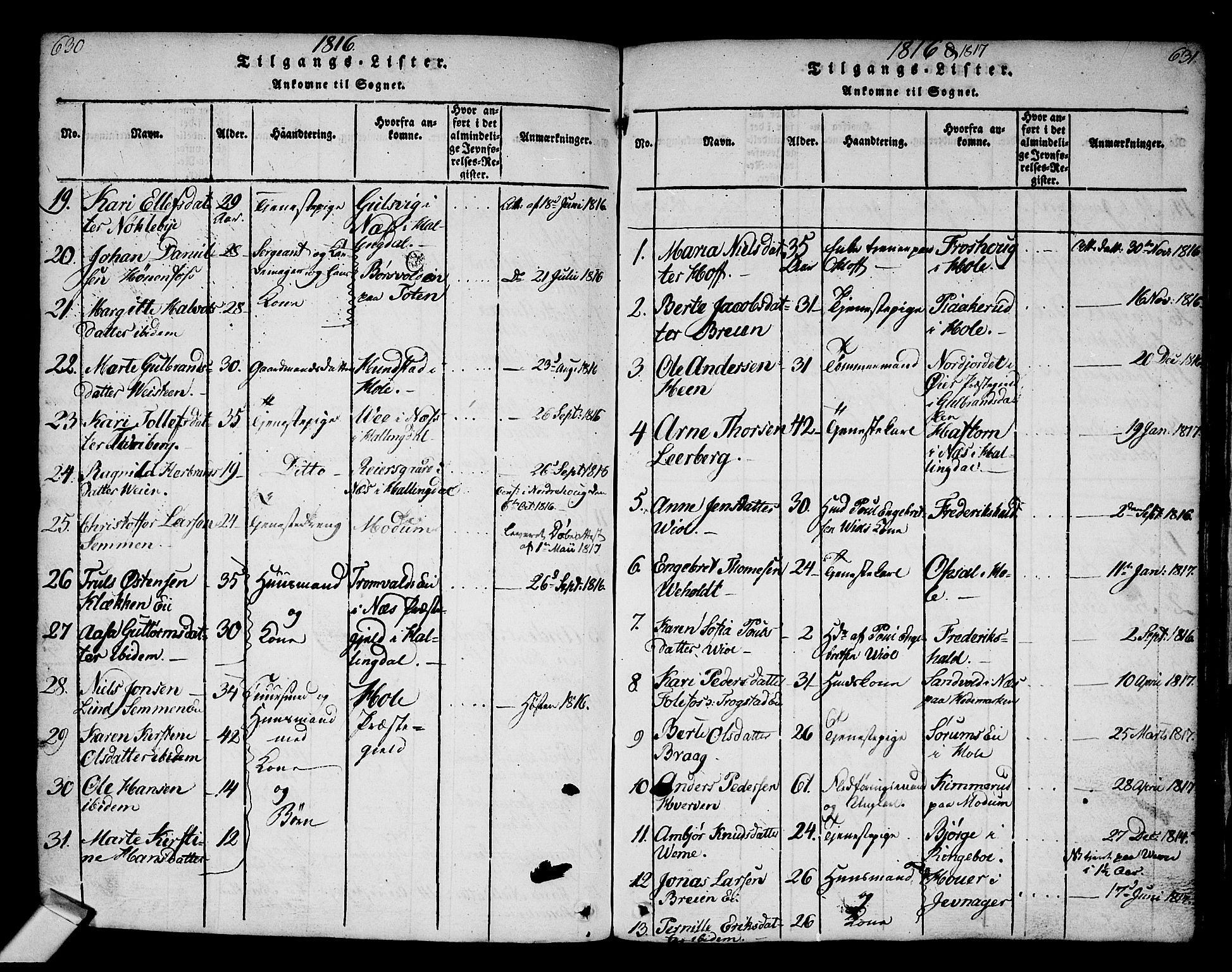 Norderhov kirkebøker, AV/SAKO-A-237/G/Ga/L0002: Parish register (copy) no. I 2, 1814-1867, p. 630-631