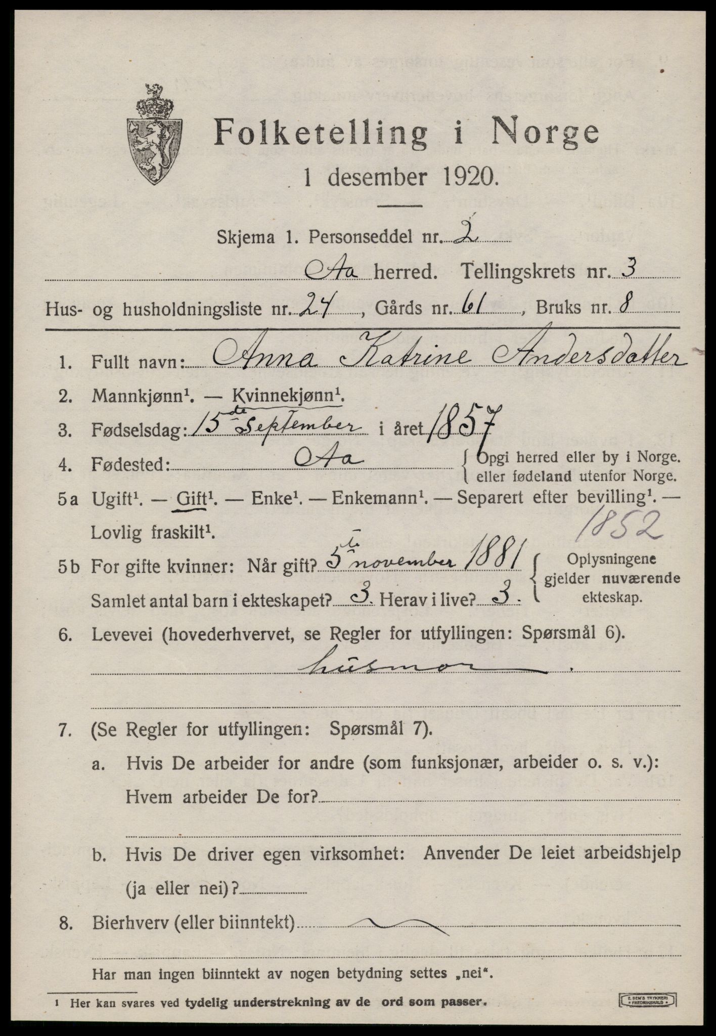 SAT, 1920 census for Å, 1920, p. 2064