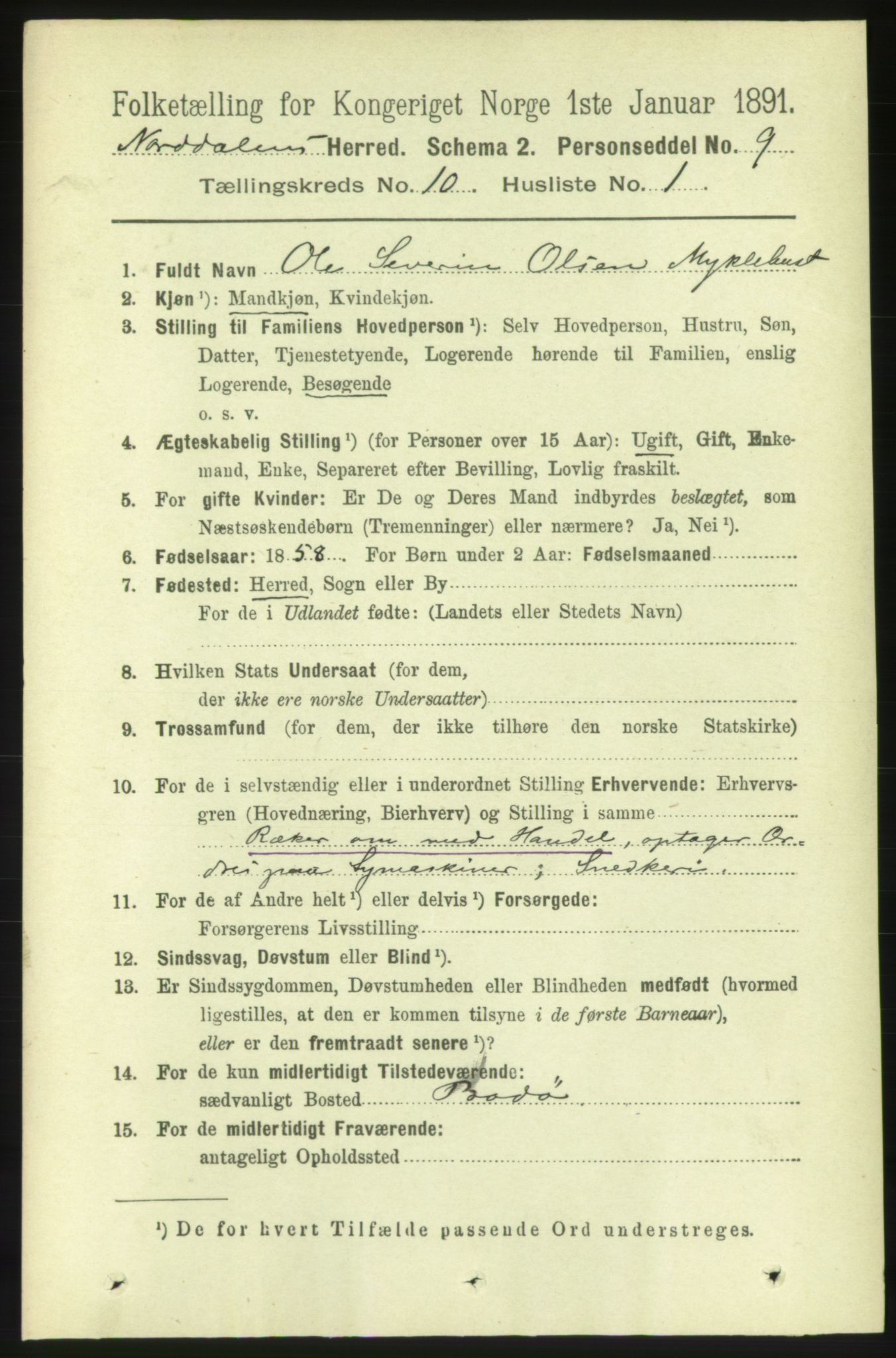 RA, 1891 census for 1524 Norddal, 1891, p. 2205