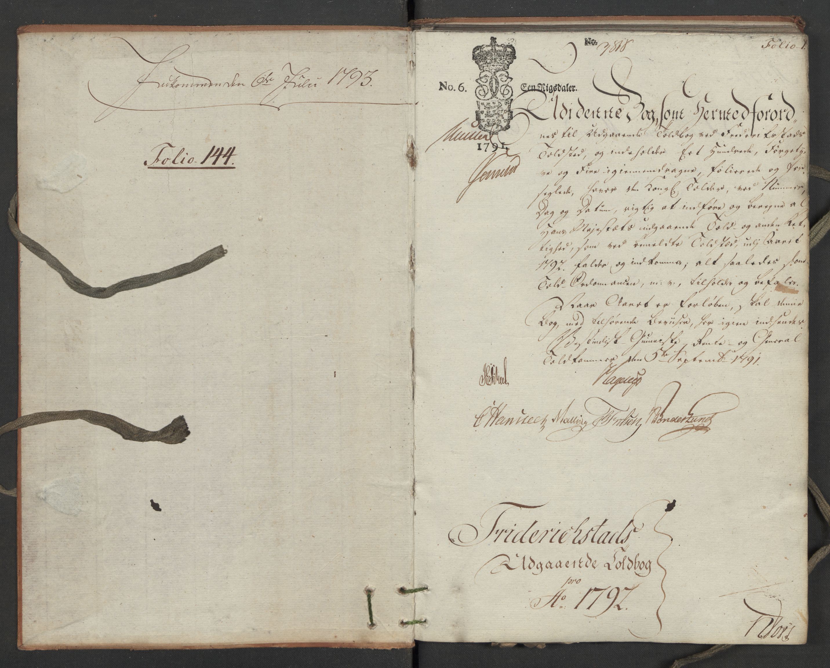 Generaltollkammeret, tollregnskaper, RA/EA-5490/R02/L0110/0001: Tollregnskaper Fredrikstad / Utgående hovedtollbok, 1790-1792, p. 1a