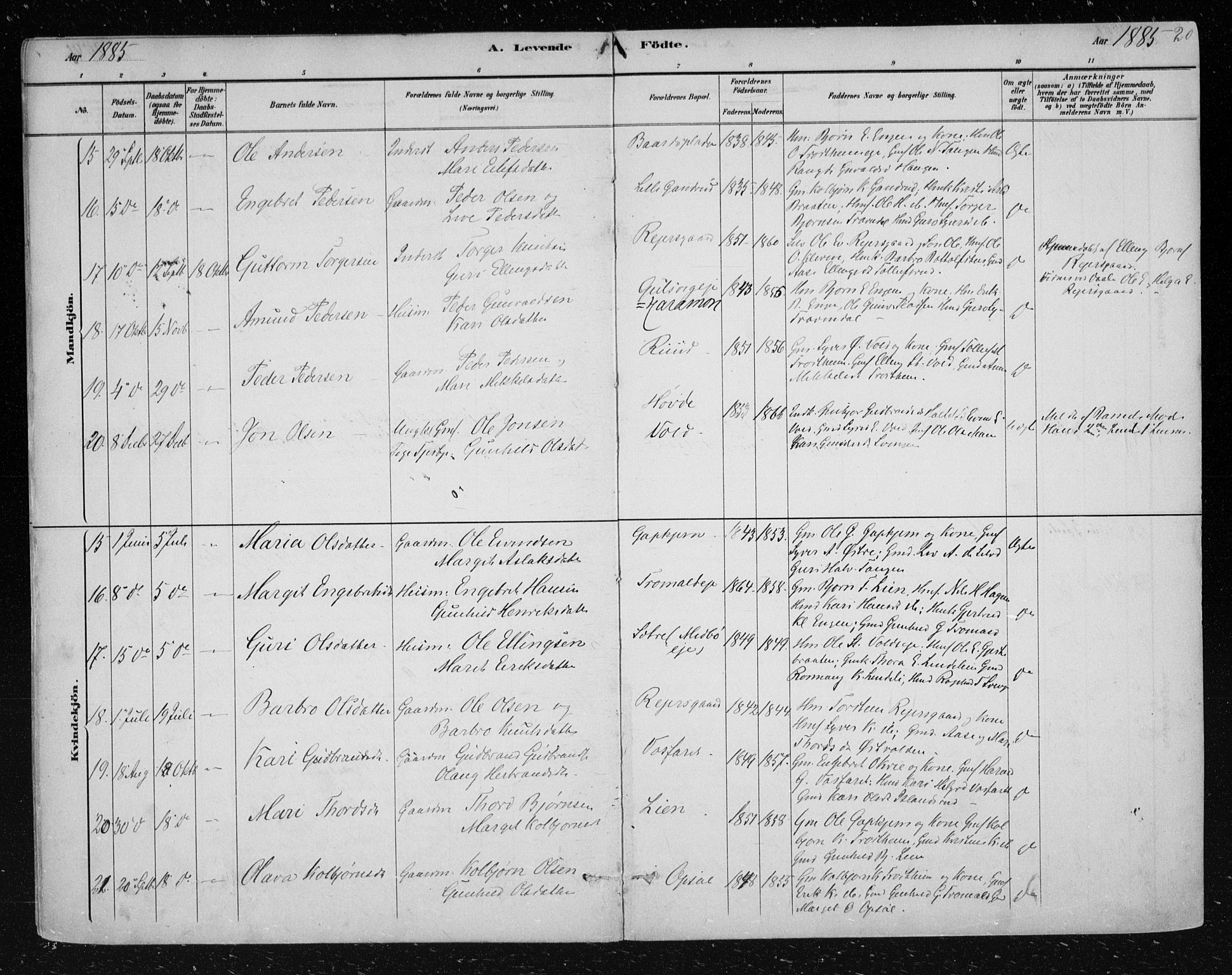 Nes kirkebøker, AV/SAKO-A-236/F/Fa/L0012: Parish register (official) no. 12, 1881-1917, p. 20