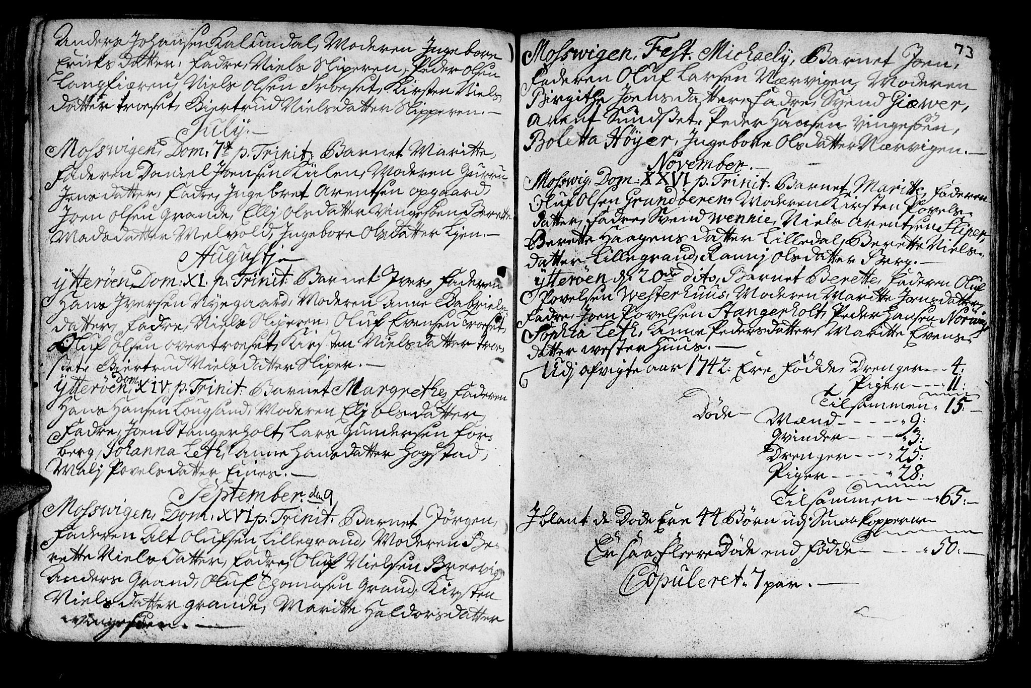 Ministerialprotokoller, klokkerbøker og fødselsregistre - Nord-Trøndelag, SAT/A-1458/722/L0215: Parish register (official) no. 722A02, 1718-1755, p. 73